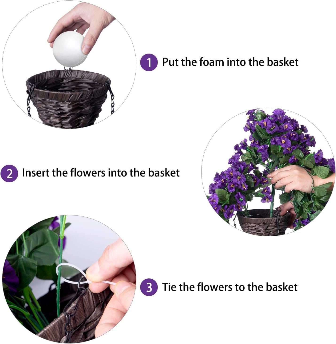 Artificial Faux Hanging Flowers Plants Basket for Outdoor Outside Porch Decoration, UV Resistant Fake Silk Purple Morning Glory Trailing Vines Realistic for Summer Home Balcony Yard Patio