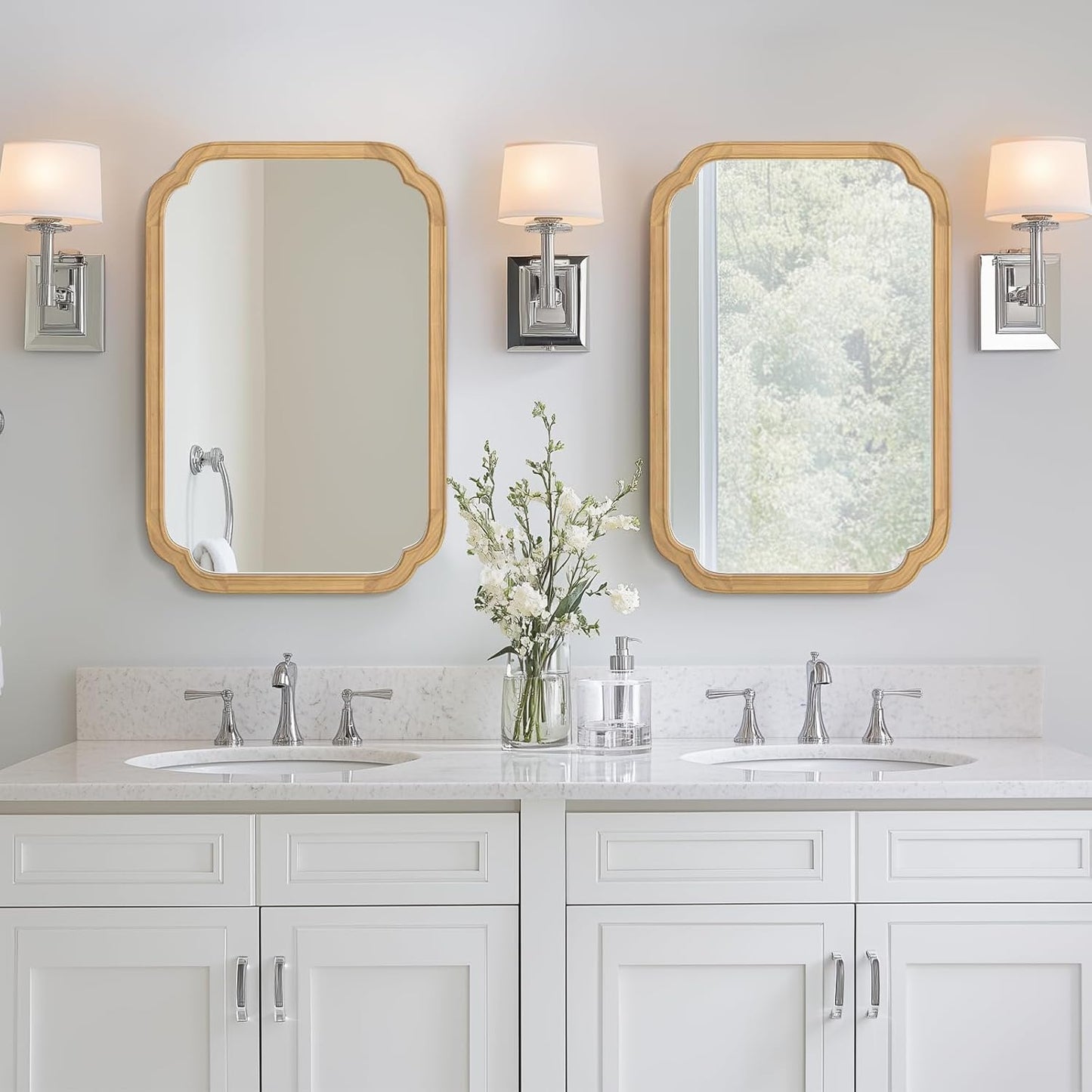 WallBeyond 20" x 30" Wood Mirror Rounded Corner Arch Wall Mirror with Wood Frame for Entryway, Living Room or Bedroom Home Decor [20" x 30" Natural Color]