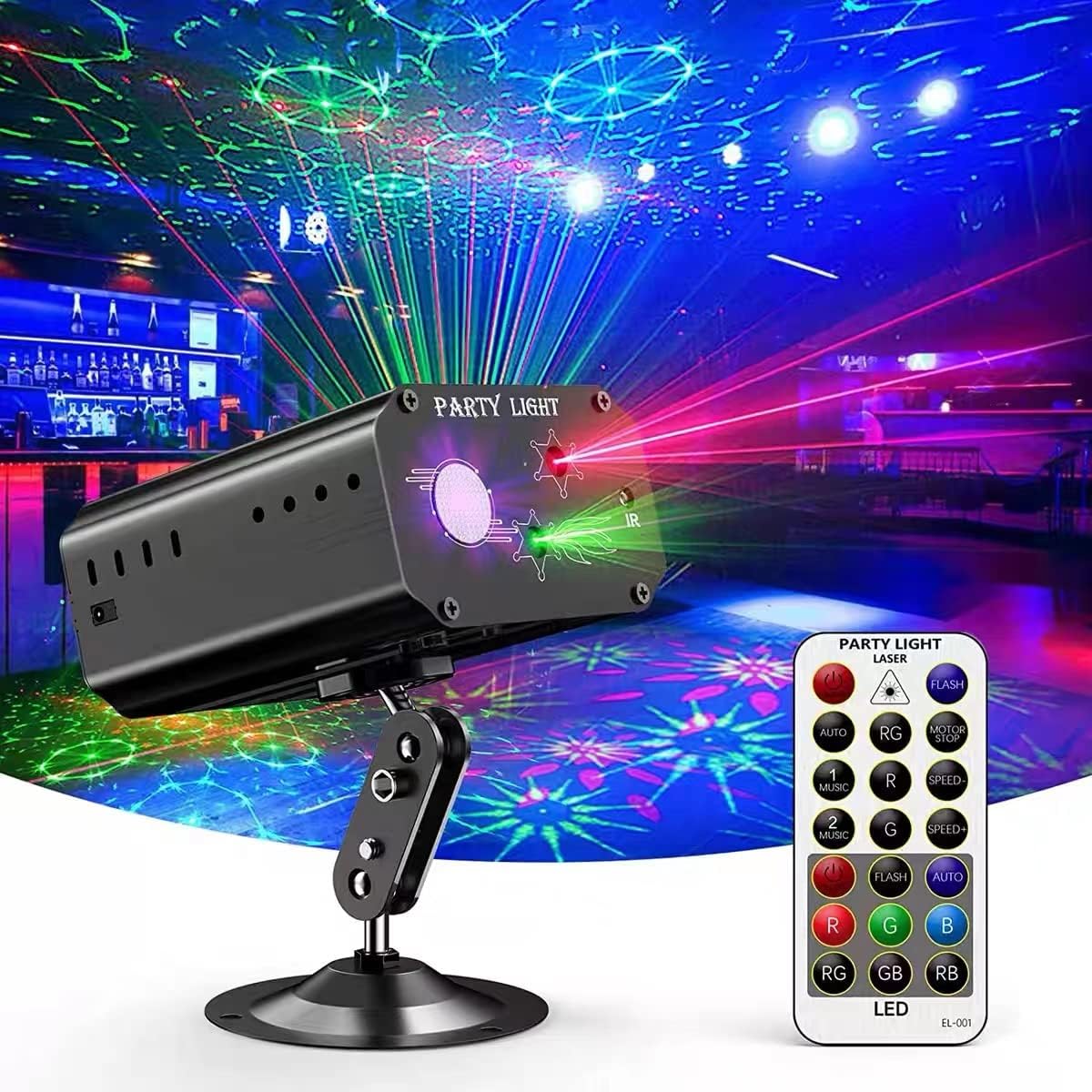 Party Lights Dj Disco Strobe Stage Lights Sound Activated Laser Llights Projector with Remote Control for Parties Bar Birthday Wedding Holiday Event Live Show Xmas Decorations