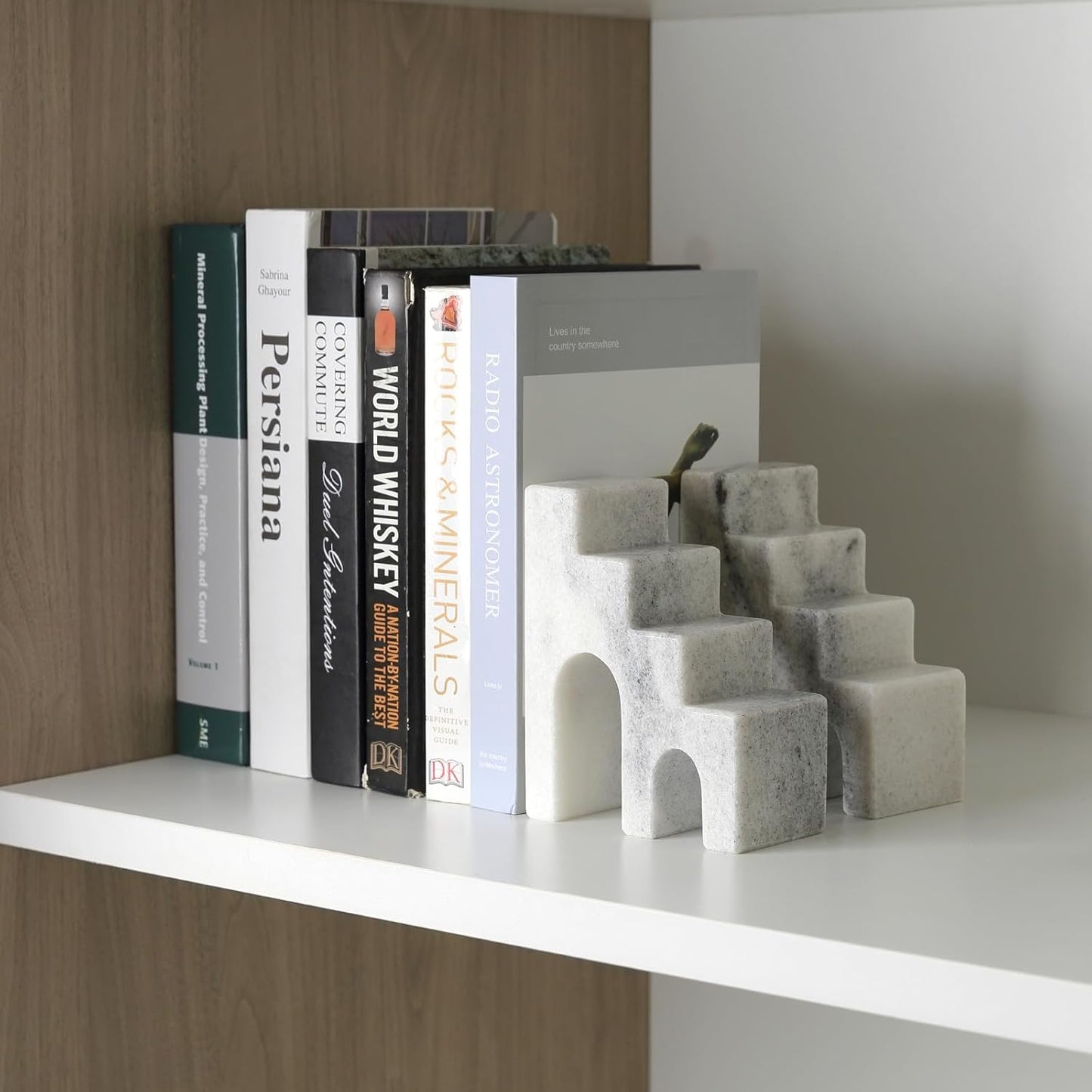 Natural Marble Book Ends for Shelves, Decorative Bookends for Heavy Books, CastleGuard Bookend Book Holder Stopper for Home Office Desk Bookshelf Decoration, Set of 2 (Mist Grey)