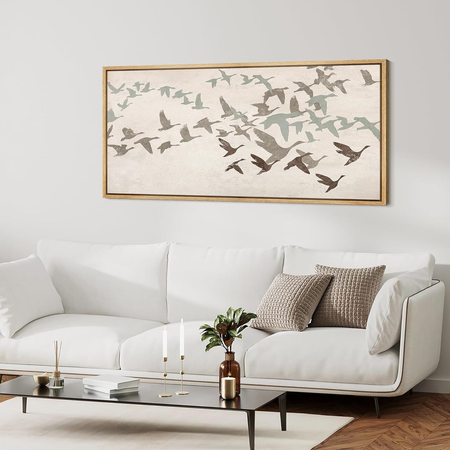 MUDECOR Extra Large Framed Canvas Print Wall Art Wild Freedom Assorted Birds in Flight Antique Retro Fine Art Illustrations Decorative Colorful for Bedroom - 60"x30"