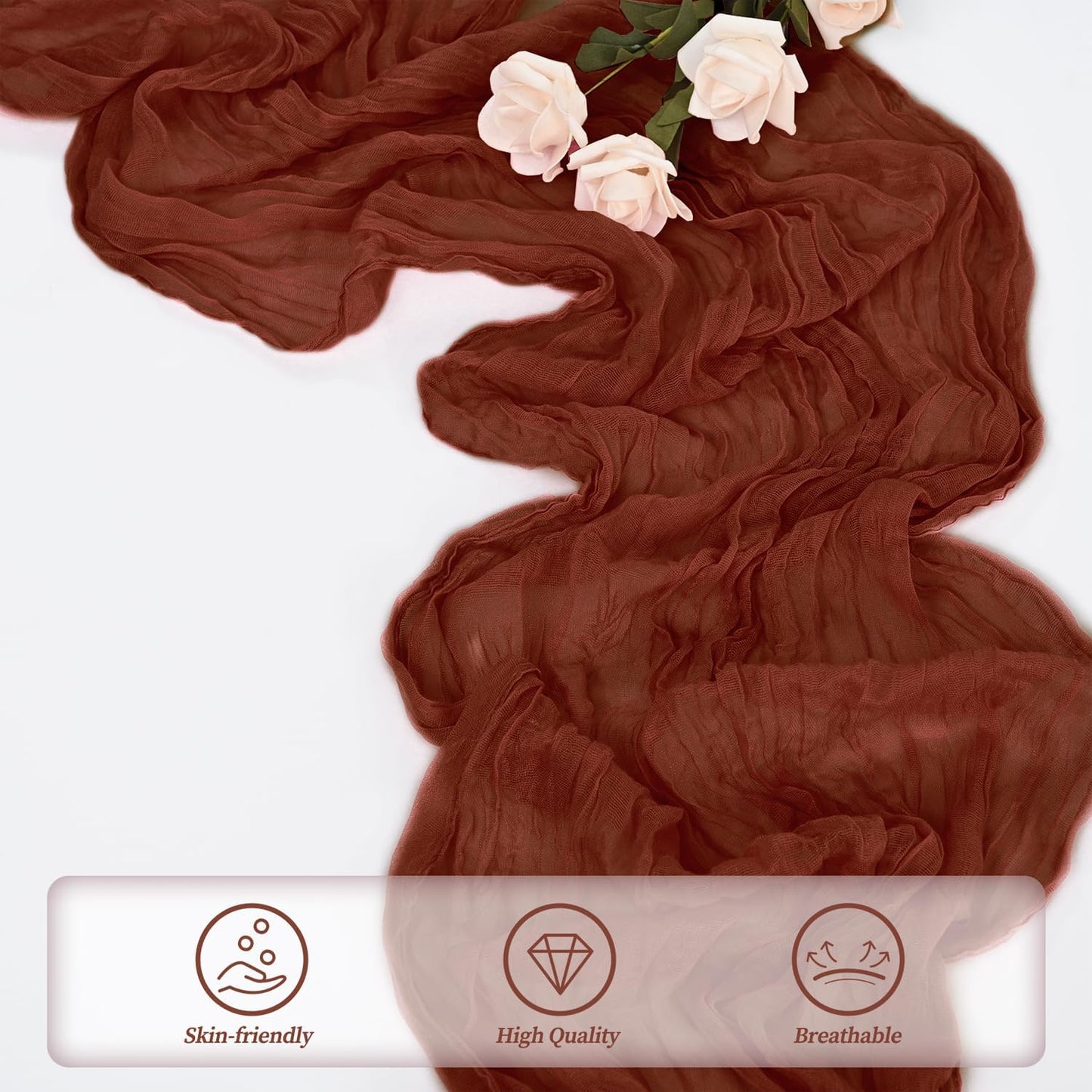 12 Pack Terracotta Cheesecloth Table Runner 10FT Boho Rustic Cheese Cloth Table Runner for Wedding 20 x 120 Inch Long Bridal Shower Baby Shower Gauze Fabric Sheer Birthday Party Table Decorations