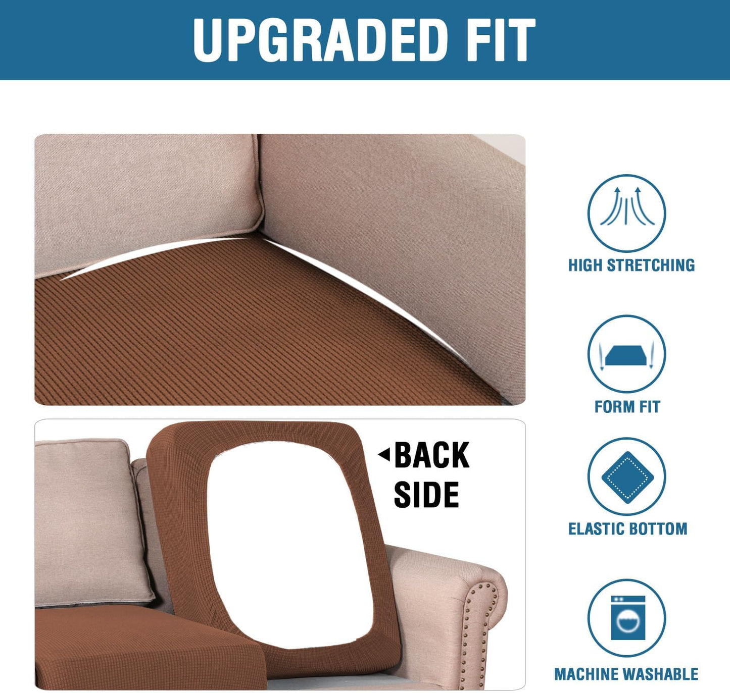 H.VERSAILTEX Super Stretch Individual Seat Cushion Covers - Sofa & Couch Cushion Slipcover Sets - Thick Jacquard Textured Twill Fabric (3 Piece XL Sofa Cushion Covers, Caramel)