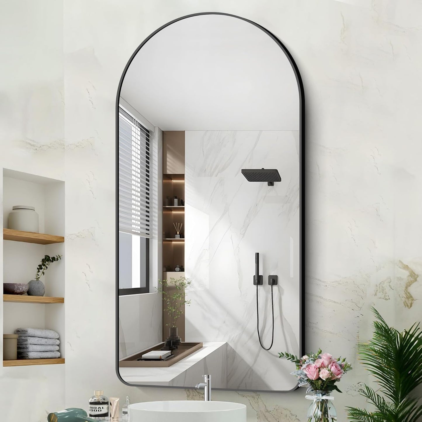 Arched Bathroom Mirror, 55"x30" Black Arched Mirror for Bathroom, Wall Mounted Mirror, Black Vanity Wall Mirror Metal Frame for Bedroom, Entryway, Living Room, Vertically Hanging