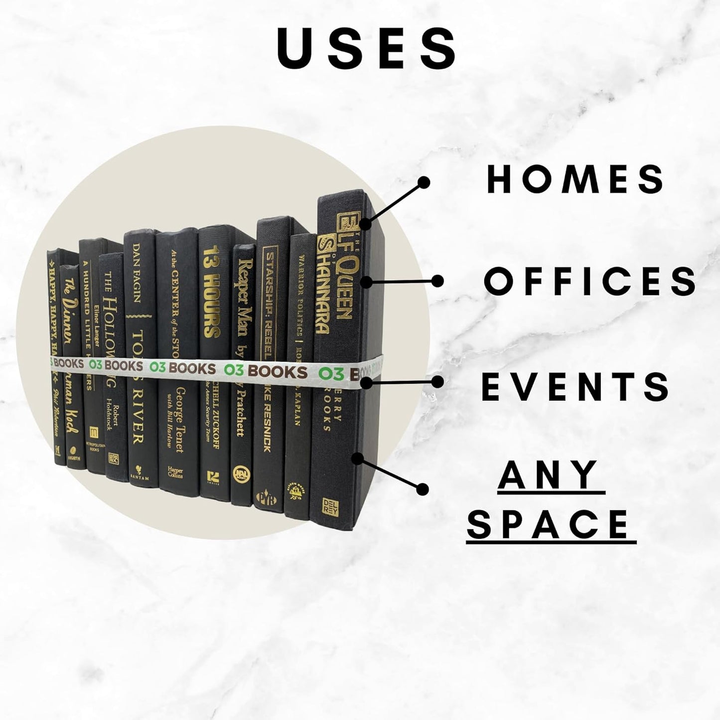 Curated Decorative Books Hardcover Décor Books for Home Décor, Choose Color, Interior Design, Office, Wedding Display, Instant Library, or Staging (Half Foot, Black)