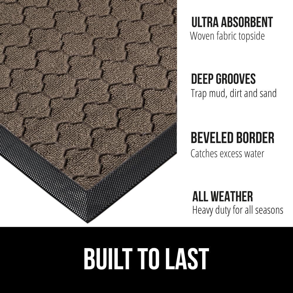 GORILLA GRIP 100% Waterproof All-Season WeatherMax Doormat, 60x24, US Designed Natural Rubber, Stain and Fade Resistant, Low Profile Indoor Outdoor Door Mats, Easy Clean Patio Mat, Latte Quatrefoil