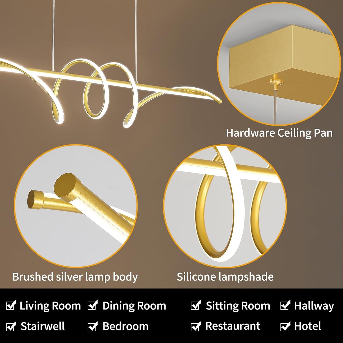 Modern Chandelier, Dimmable LED Pendant Light, Ring Chandelier for Living Room, Dining Room, Kitchen, Bedroom