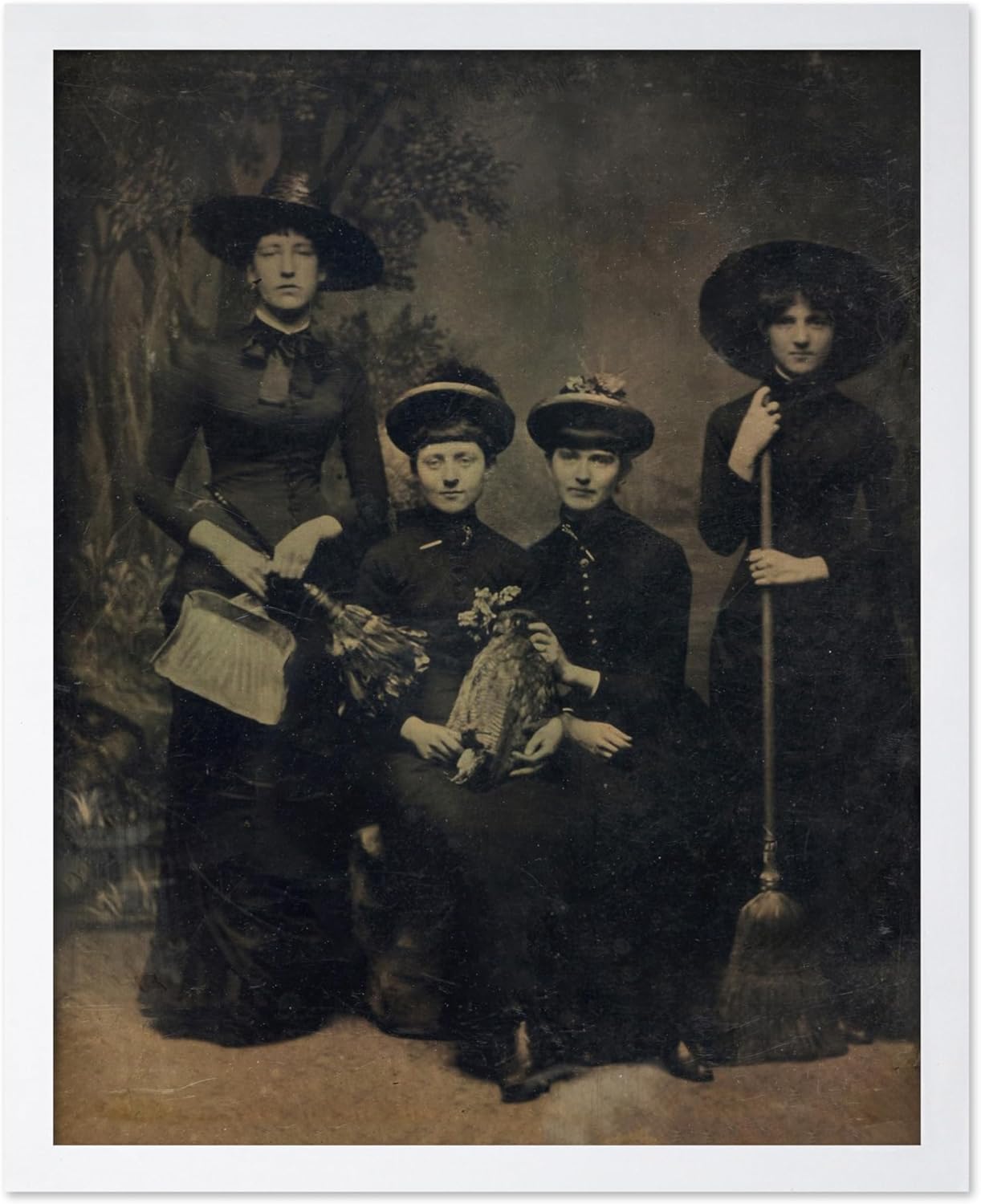 Poster Master Vintage Photograph Poster - Retro Halloween Print - Gift for Artist, Friend - Four Witches Wearing Robes, Sabbath, Coven, Sorcery - Wall Decor for Home, Office, 8x10 White Framed