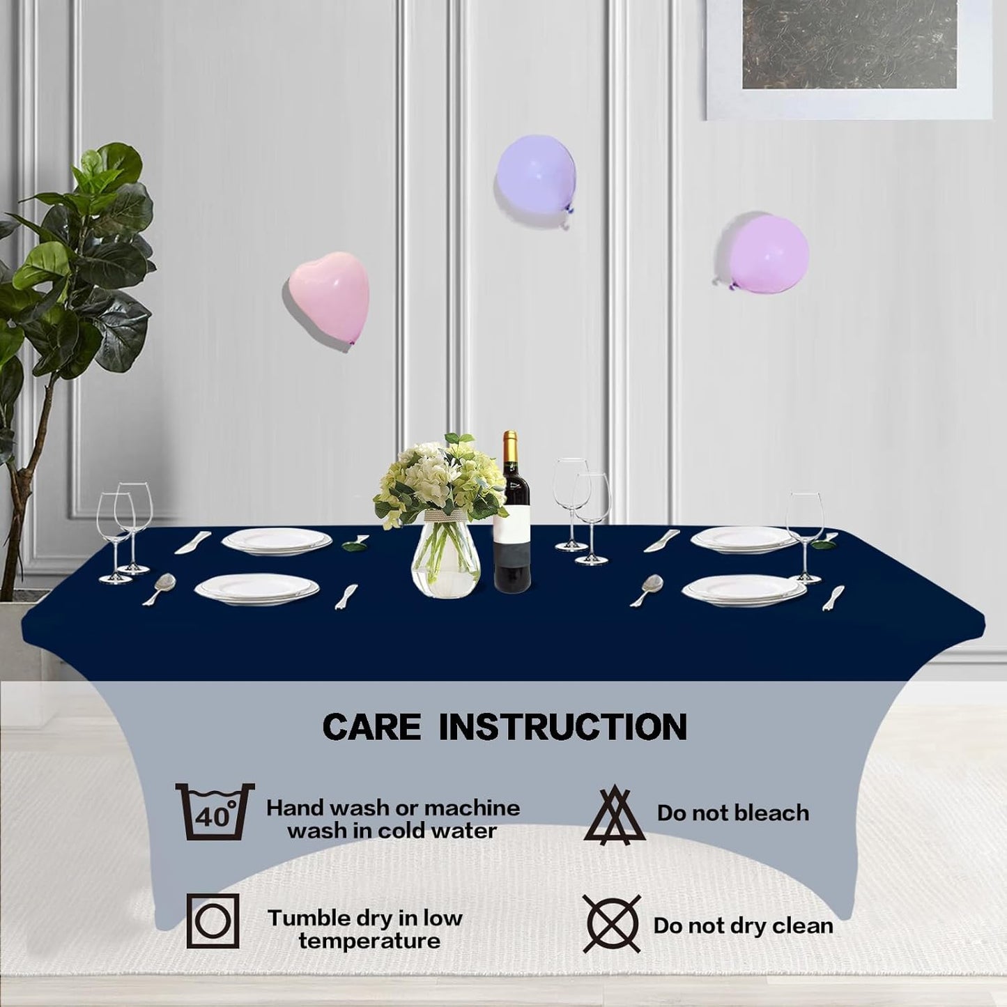 IVAPUPU 2 Pack 4FT Table Cloth for Rectangular Fitted Events Stretch Jean Blue Table Covers Washable Cover Spandex Tablecloth Protector for Party, Wedding, Cocktail, Banquet, Festival