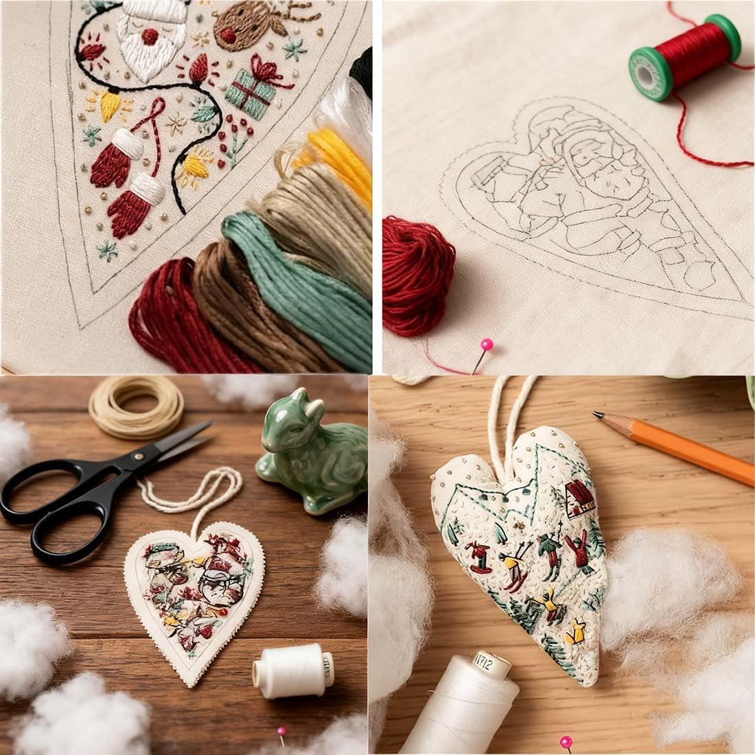 Christmas Ornament Embroidery Kit, DIY & Finished Heart Shaped Hand Embroidered Christmas Ornament/Ornament Kit, Beginner Friendly Cross Stitch Craft Set with Needles Thread (Finished)