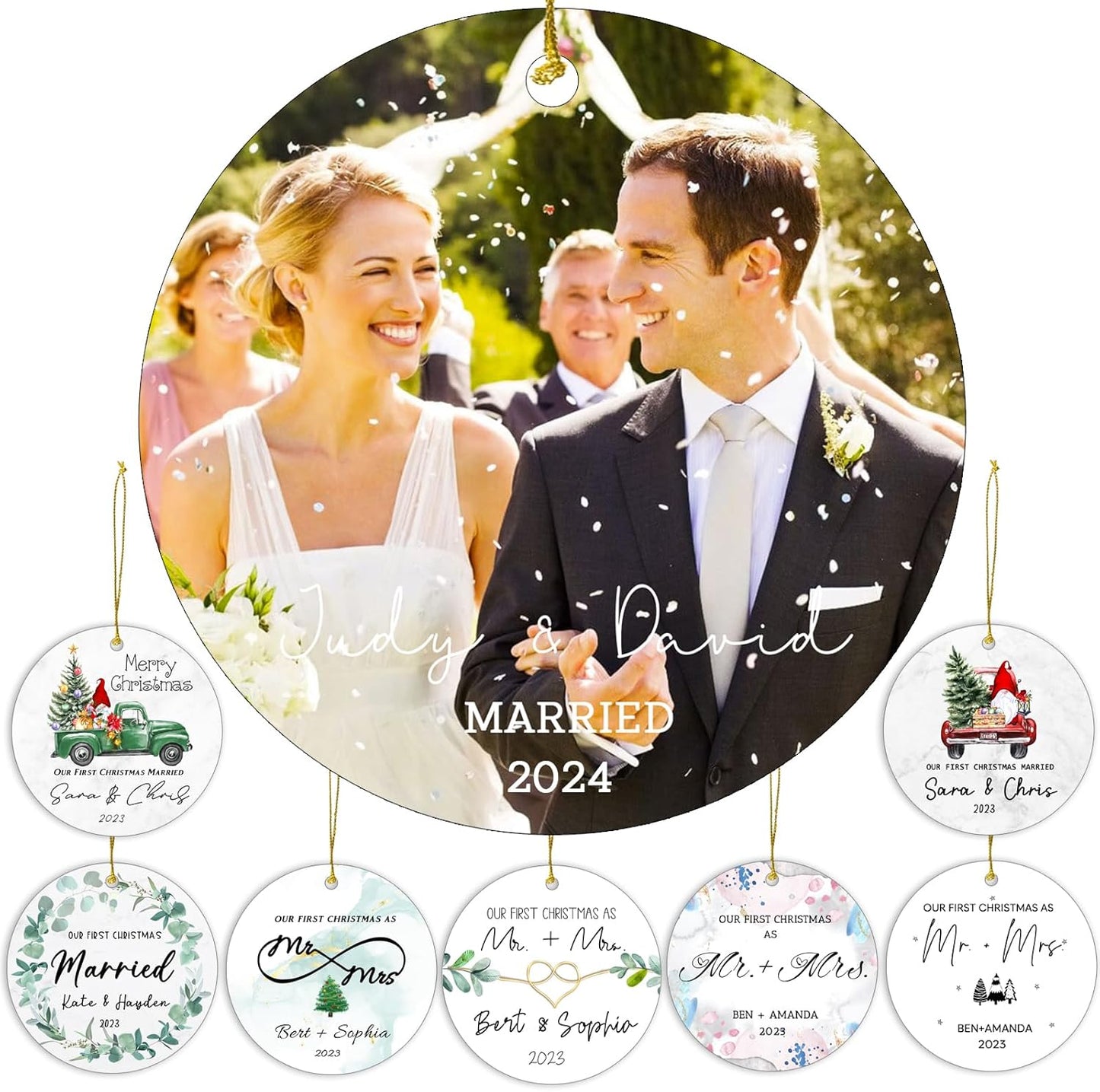 Personalized Christmas Ornaments,Double-Sided Ceramics Picture Custom Wedding Ornament - First Christmas Married as Mr and Mrs 2025 - Engagement Photo Ornament,Customized Xmas Ornaments