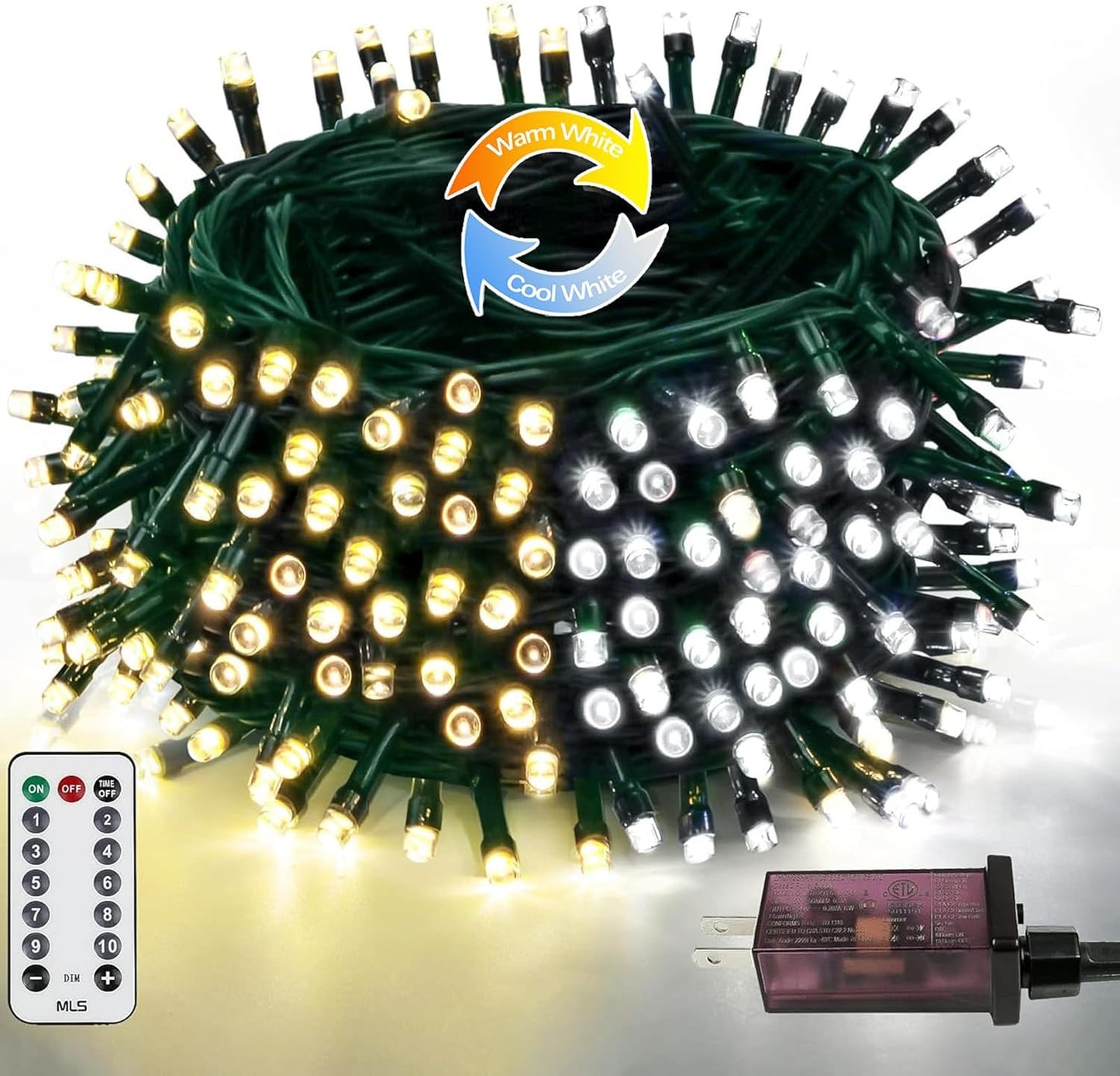 75.8 FT 200 LED Color Changing Christmas String Lights with Remote & Timer & Memory Function, 9 Lighting Modes Waterproof Fairy Lights for Xmas Tree Yard Holiday Party Garden (Warm White & Cool White)