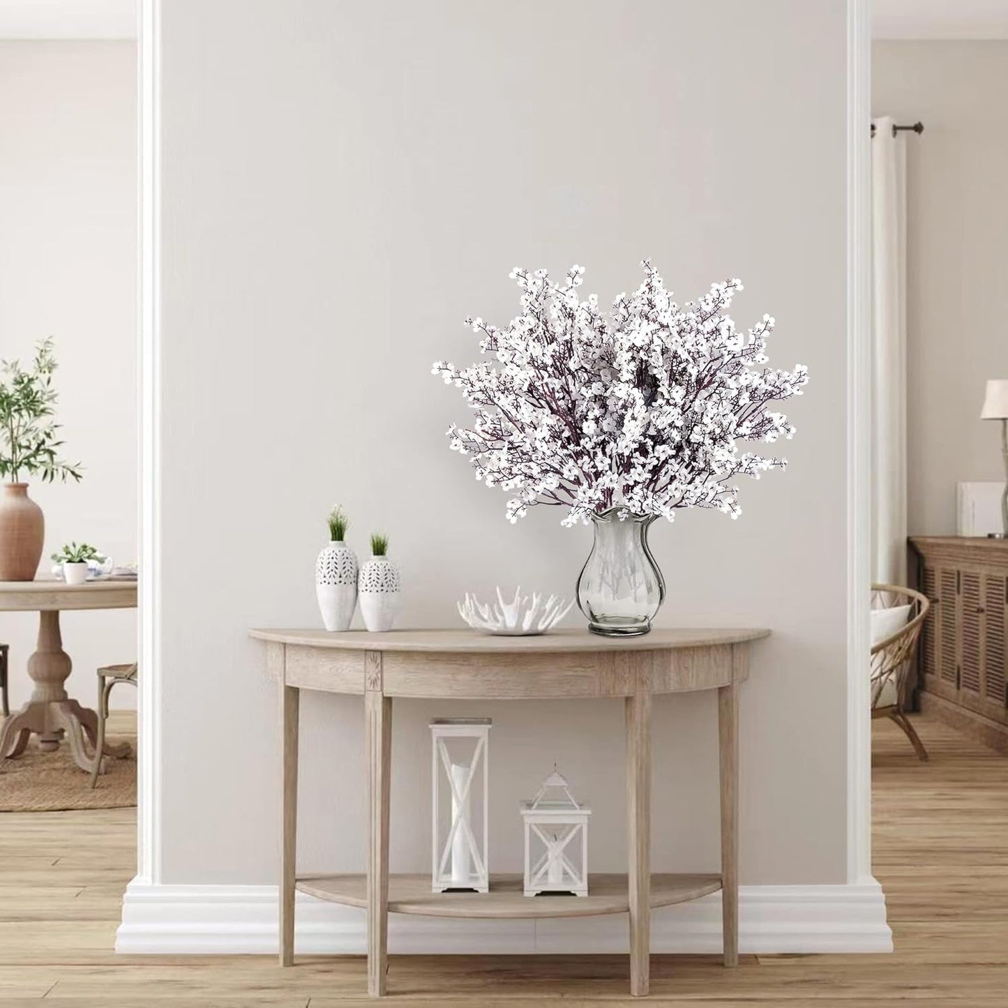 Sggvecsy 6 Pcs Babys Breath Artificial Flowers Gypsophila Bouquets Bulk Real Touch Fake Silk Flowers for Home Wedding DIY Floral Arrangement Kitchen Table Centerpiece Festival Decoration (White)