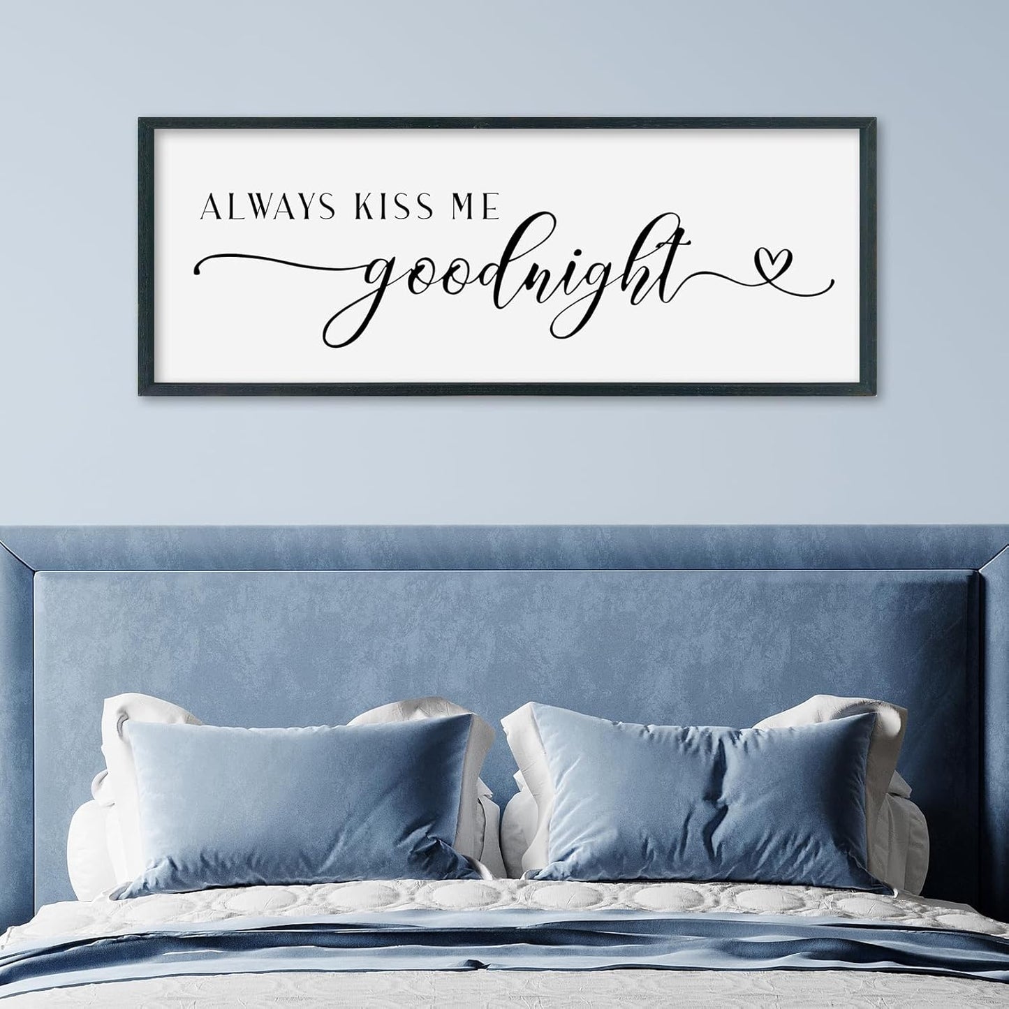 SRSZHIYUE Always Kiss Me Goodnight Sign Wall Decor Art for Master Bedroom Above Bed 40"×15" Large Wood Framed Wall Hanging (Black)