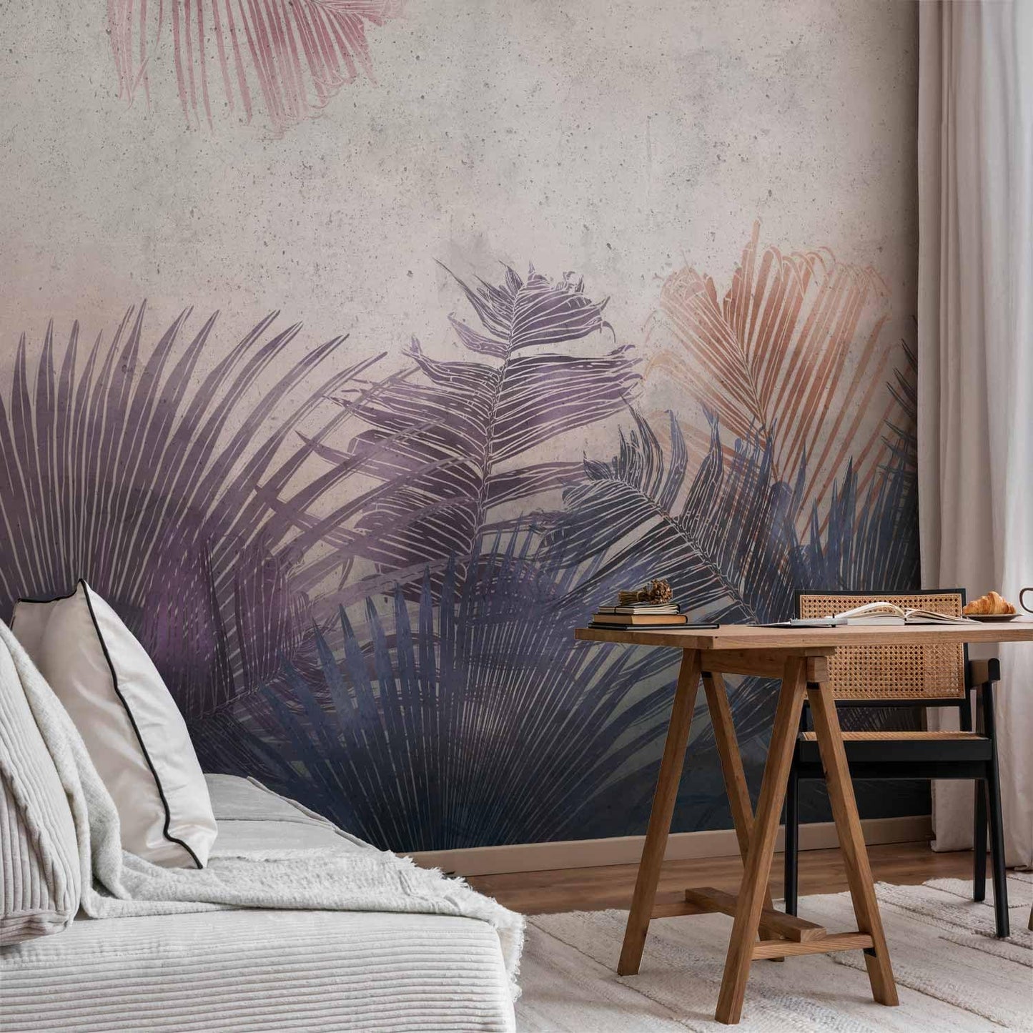 artgeist Premium Wall Mural Jungle 138x101 in - XXL Non-Woven Wallpaper Fleece Wall Decor Photo Print Picture Image Design Leaves Botanical Nature Purple Grey b-A-0827-a-a