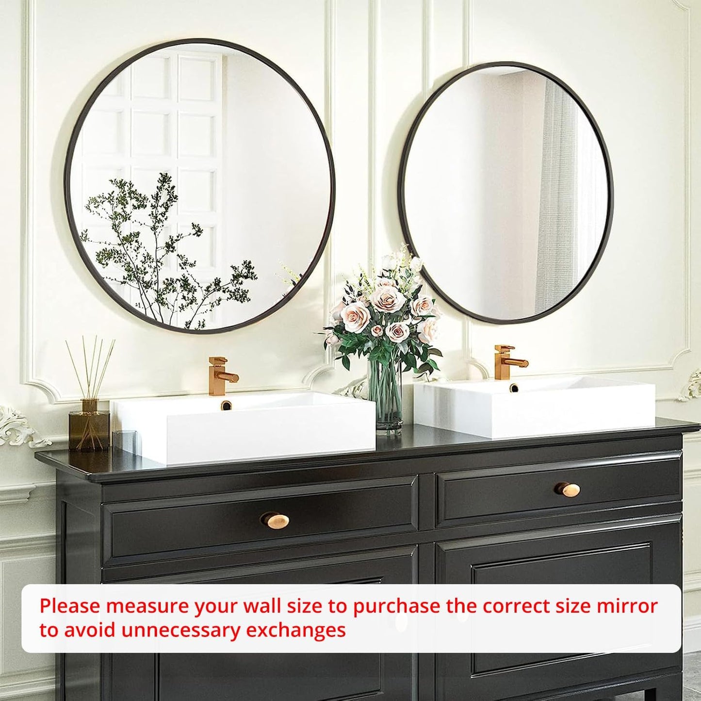 Fabuday Black Round Mirror for Wall 24 inch - Circle Mirror for Bathroom, Entryway, Living Room, Hallway, Vanity Decor, Big Matte Metal Frame Mirror