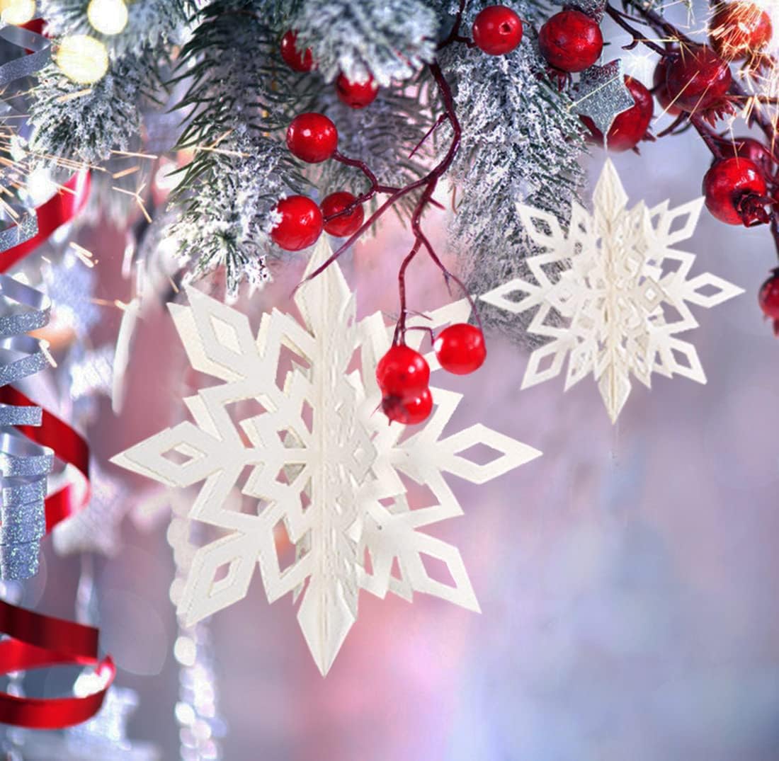 Winter Wonderland Frozen Party Snowflakes Decorations White 12pcs Hanging 3D Paper Snowflakes and Snowflake Garland for Christmas Birthday Party Decorations Supplies