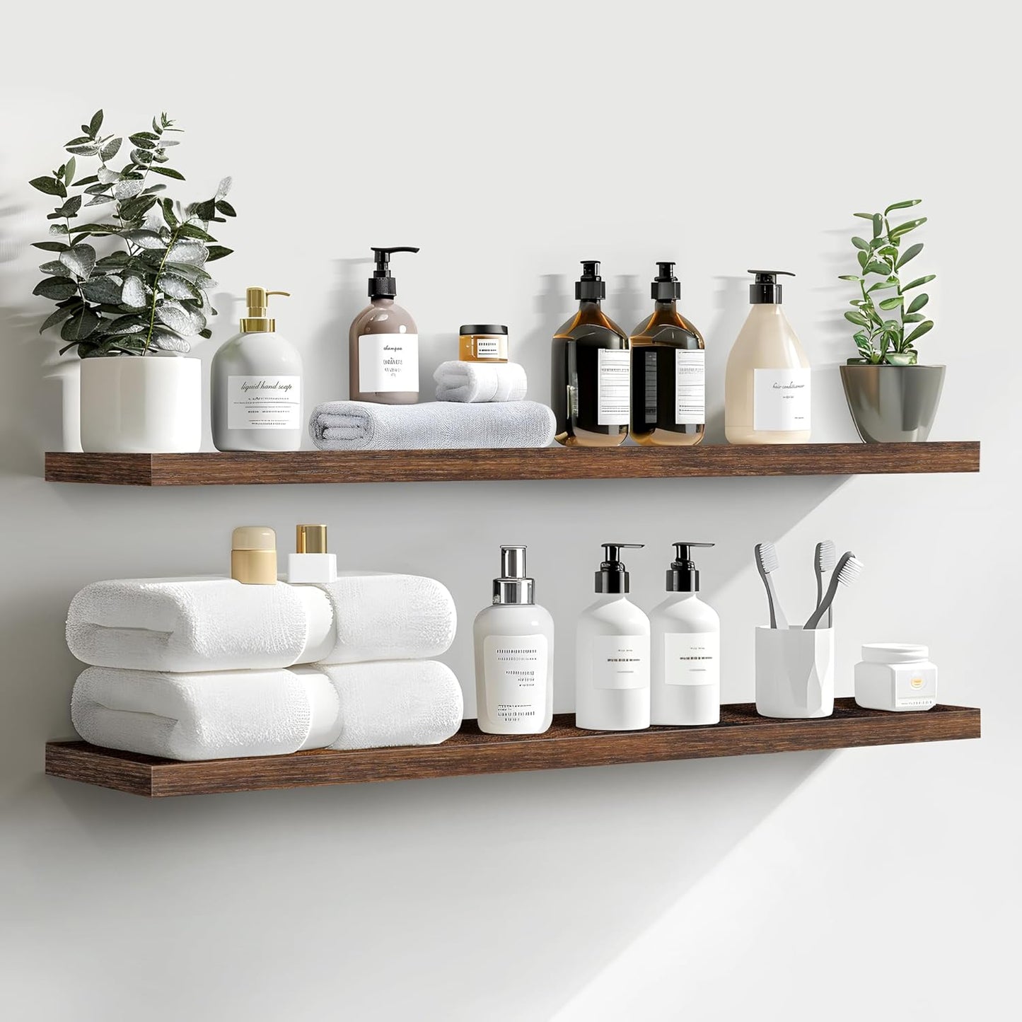 LaVie Home Floating Shelves, 36 Inch Wall Shelf Set of 2, Hanging Shelf with Invisible Brackets, Wall Decor for Bathroom, Bedroom, Living Room, Kitchen Storage, Rustic Brown