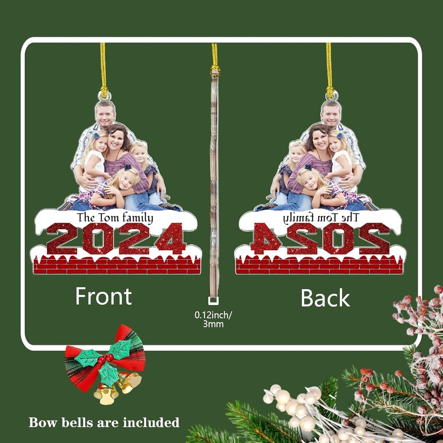 Personalized Christmas Ornament 2025, Photo Acrylic Customized Family Baby's Frist Christmas Ornament with Picture for Xmas Tree Decor Custom Gifts -Style2