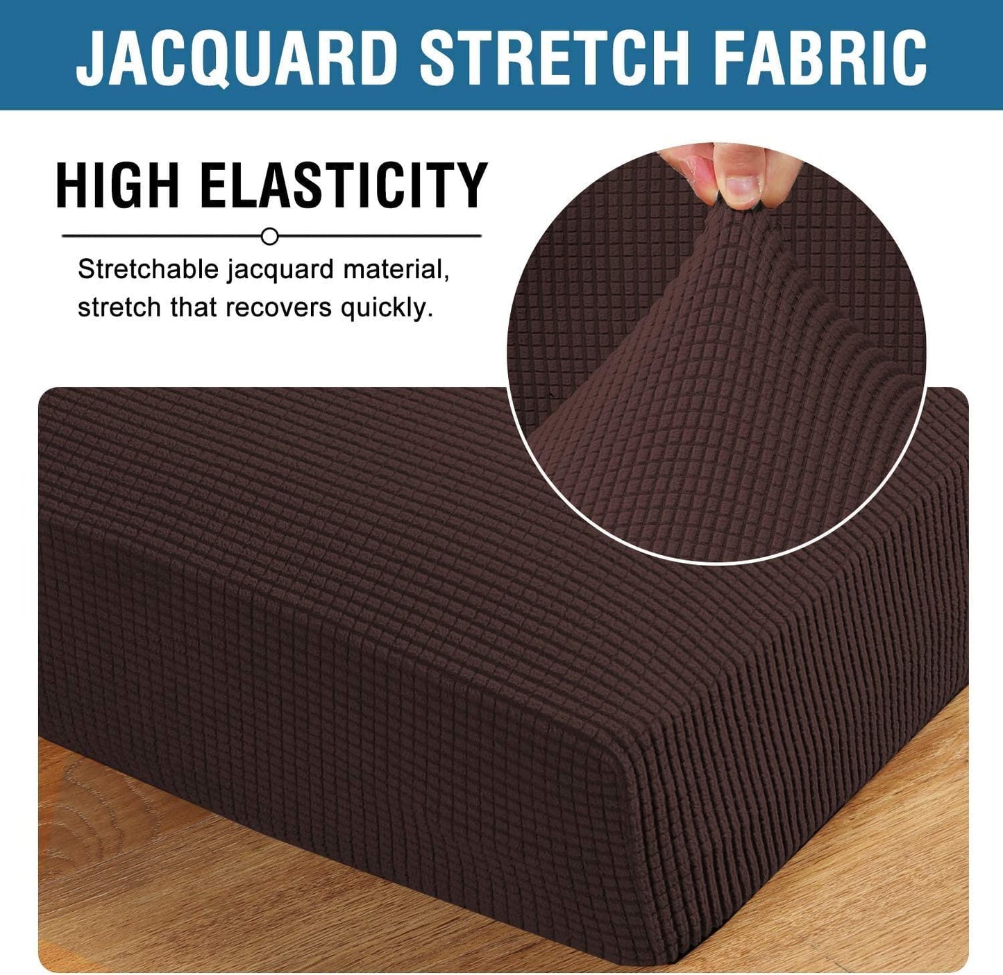 H.VERSAILTEX Super Stretch Individual Seat Cushion Covers Sofa Covers Couch Cushion Covers Slipcover Sets Thick Jacquard Textured Twill Fabric (1 Piece Chair Cushion Cover, Chocolate)