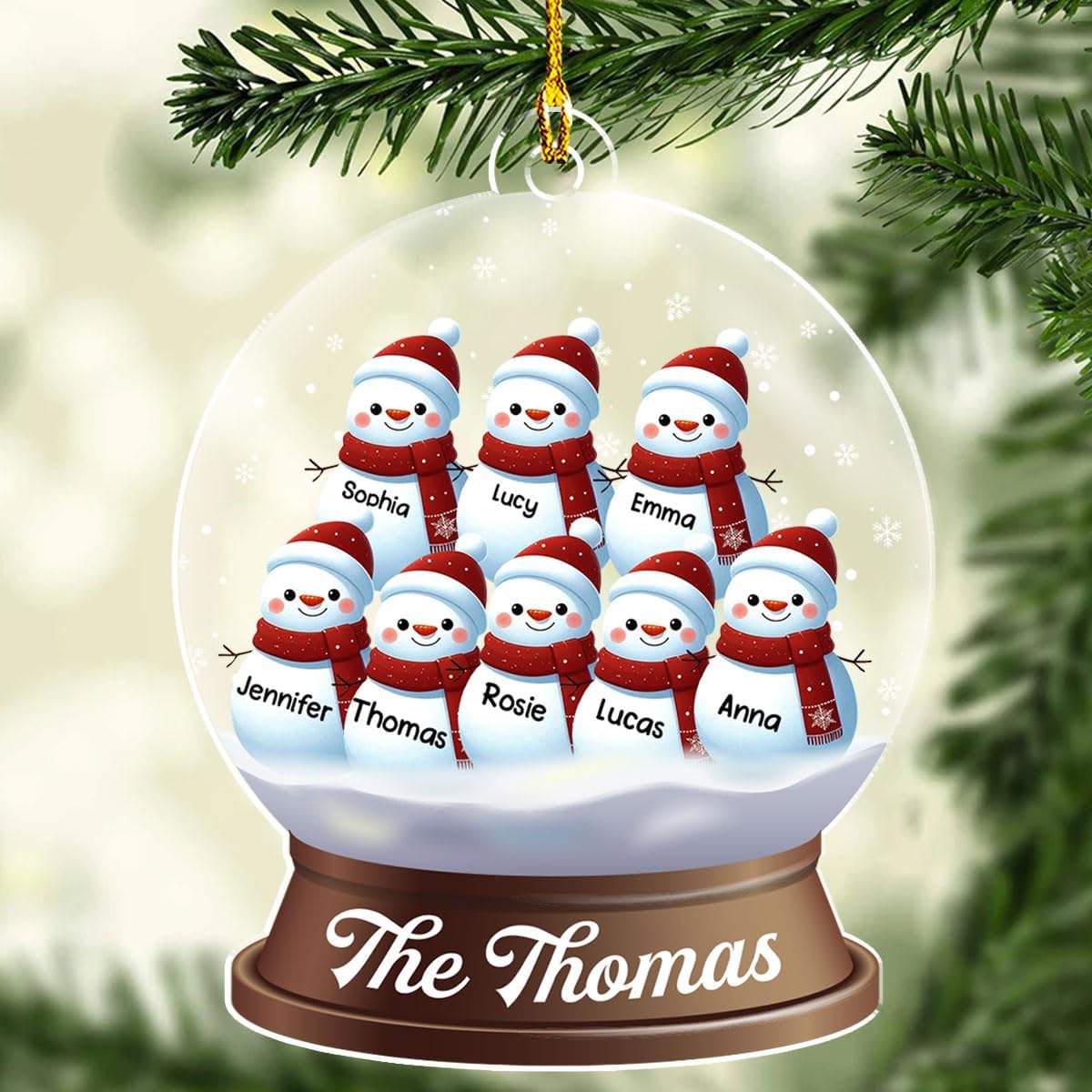 Personalized Family Christmas Acrylic Ornament 2024 - Custom Name Snowman Family Members up to 10 People, Snow Globe Ornament Gifts for Family Tree Decoration (A03, 4 Names)
