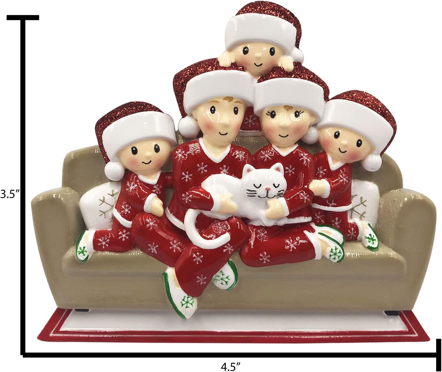 3D Matching Pajama Family of 5 with Cat Ornament 2025 Personalized Family Christmas Ornaments 2025 | Pet Lovers Personalized Tree Ornaments Customizable Gifts of Cat Lovers of Five with Pet Ornament