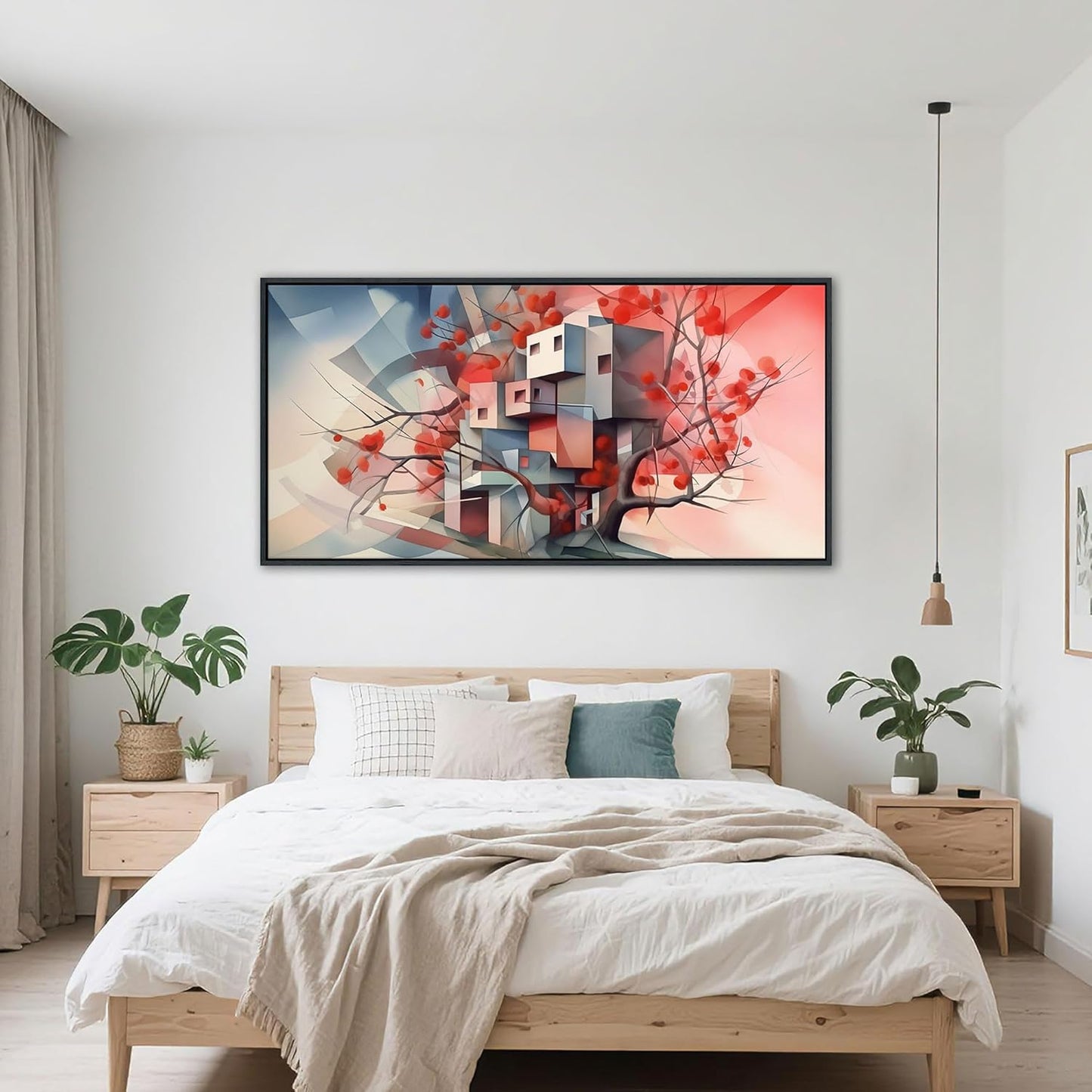 QZQCBLC Large Canvas Wall Art, Red Tree Abstract Space Pictures Ultra Modern Style Geometry Paintings Artwork for Living room Bedroom kitchen Home Office Cafe Game Yoga Room Decor 29x58 IN