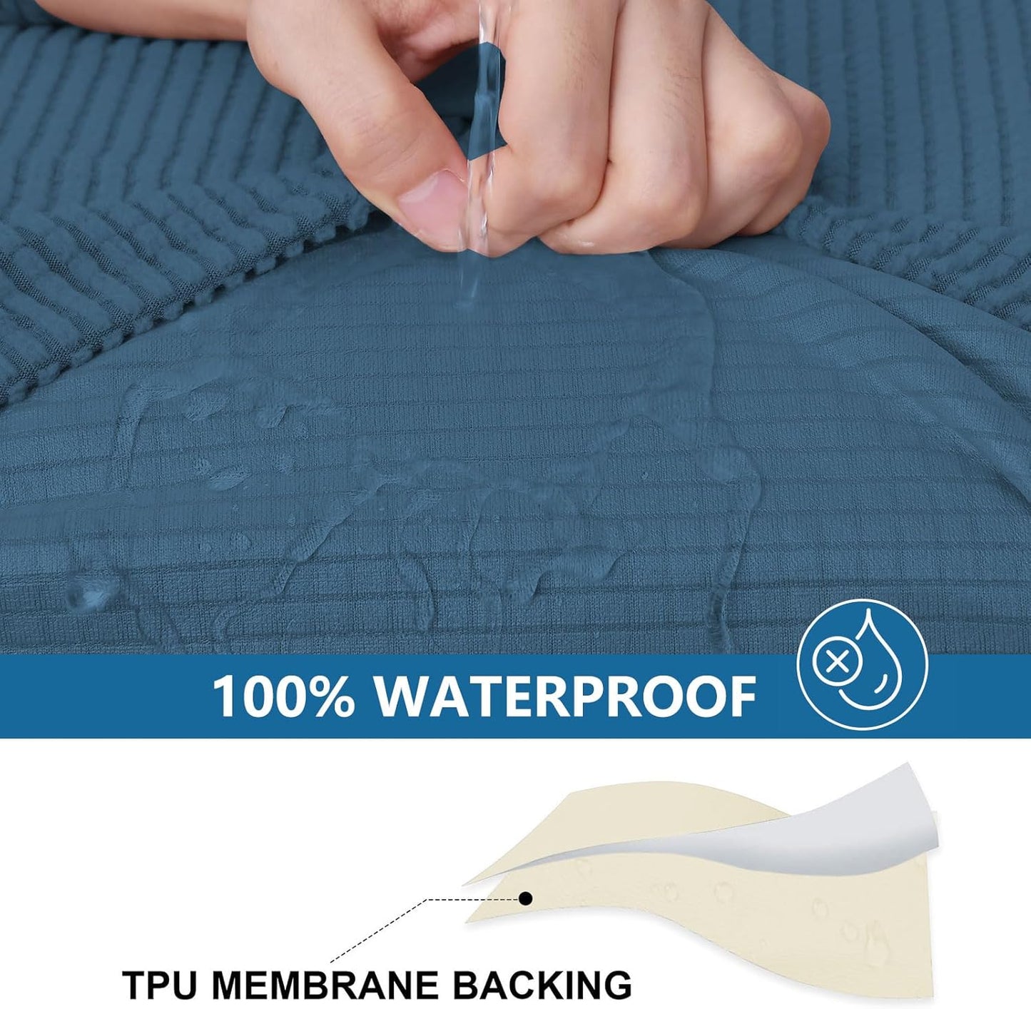 hyha Waterproof Couch Cushion Covers for Pets, Non Slip Sofa Seat Cover for Dogs Washable, Soft Thick Stretch Jacquard Fabric, Sofa Slipcovers with Elastic Bottom (3 Pieces, Blue)