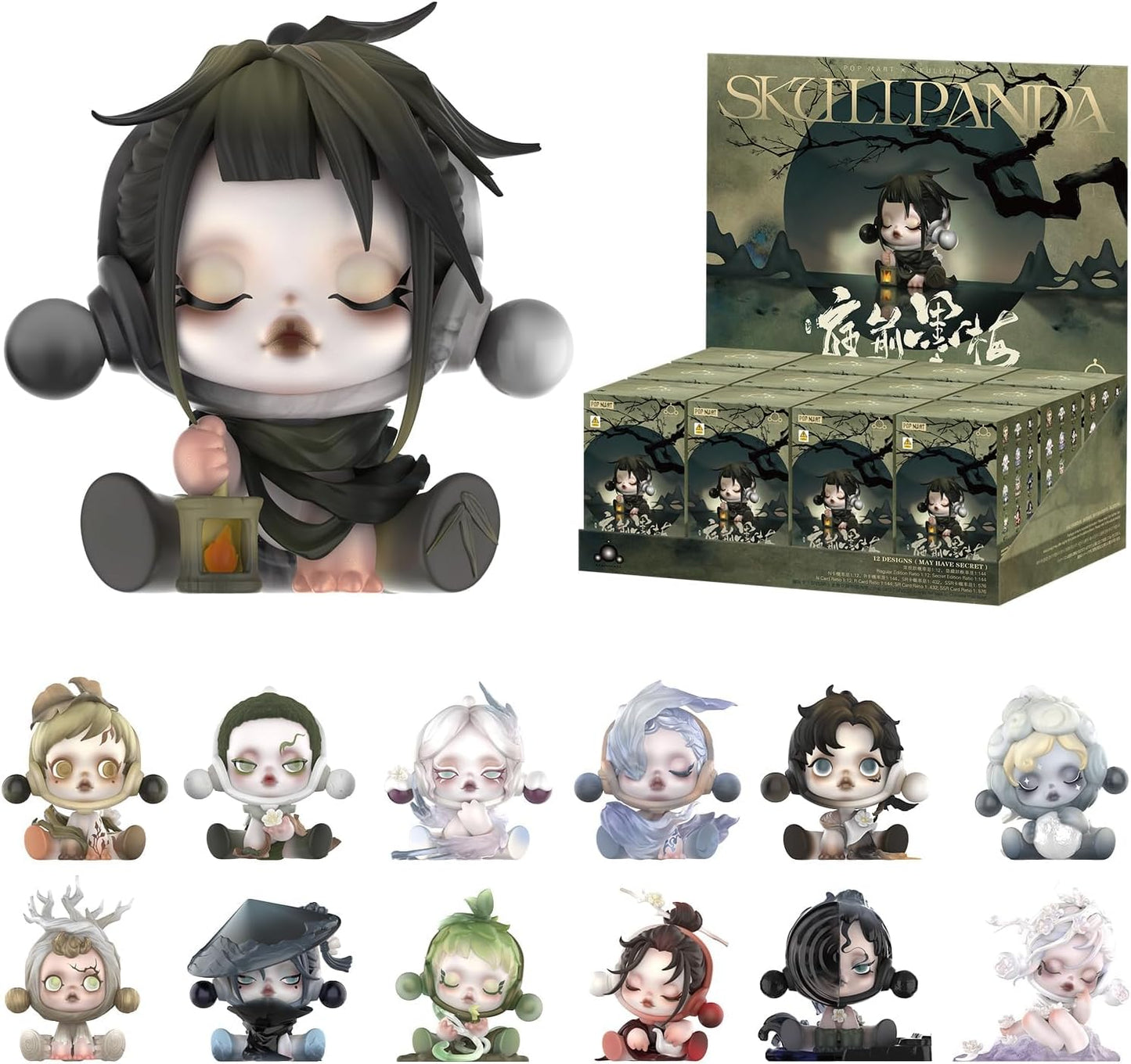 POP MART SKULLPANDA The Ink Plum Blossom Series Figures, 12PCs SKULLPANDA Blind Box Figures, Random Design Action Figures Collectible Toys Home Decorations, Holiday Birthday Gifts, Whole Set