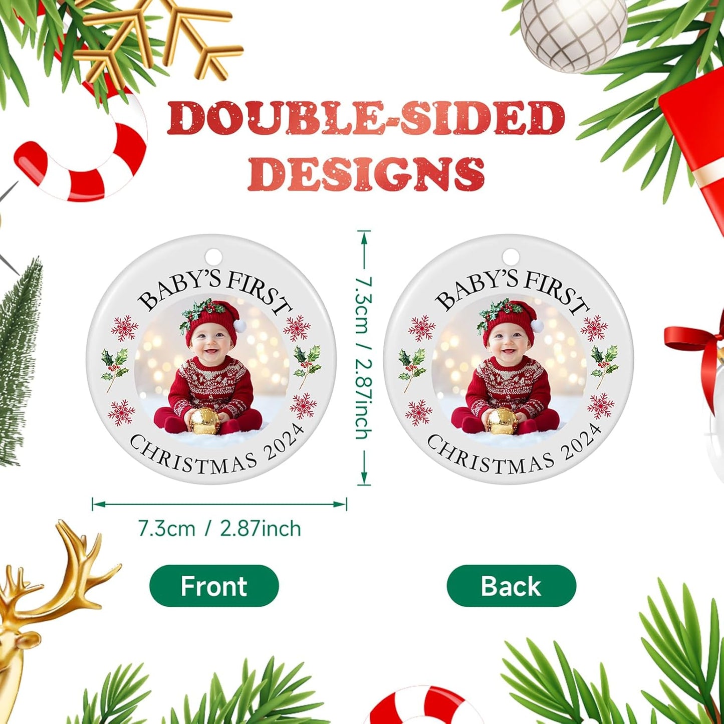 Baby's First Christmas Ornament 2025, Personalized Photo Ornaments for Christmas Tree, Custom Name Keepsake Ornament for Newborn, New Baby Gift, Xmas Tree Decoration