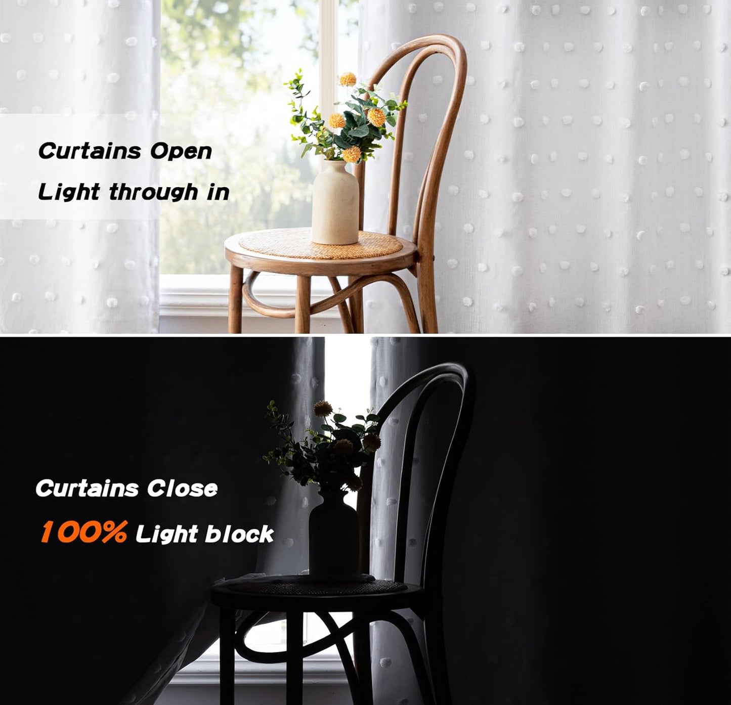 MYSKY HOME 100% White Blackout Curtains for Girls Bedroom 90 Inch Long Total Light Blocking Curtains for Living Room 2 Panels Room Darkening Grommet Window Drapes with White Pom Pom Sheer 52W x 90L