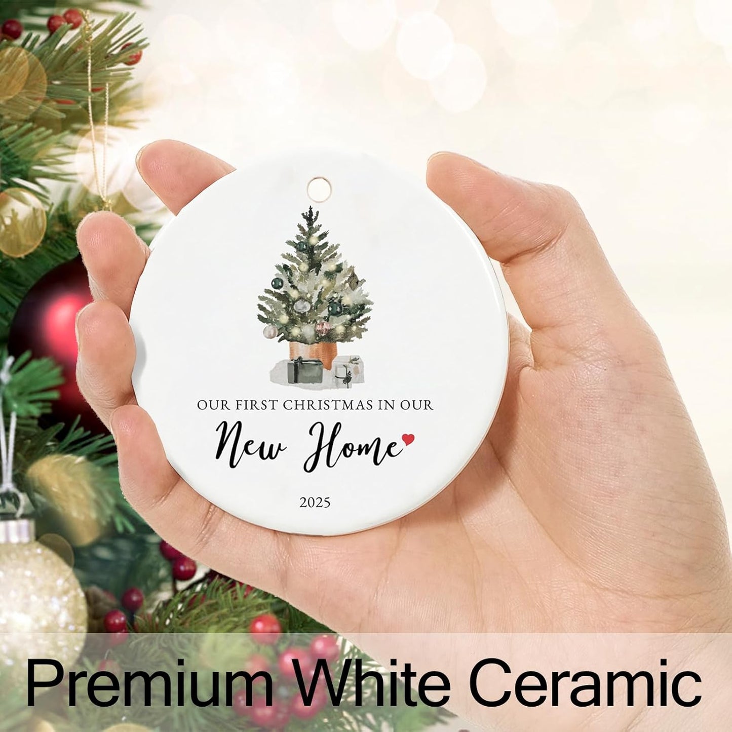 Our First Christmas in Our New Home Ornament 2025,Housewarming Gifts for New House, Ceramic Keepsake New Home Christmas Ornaments with Ribbon and Box