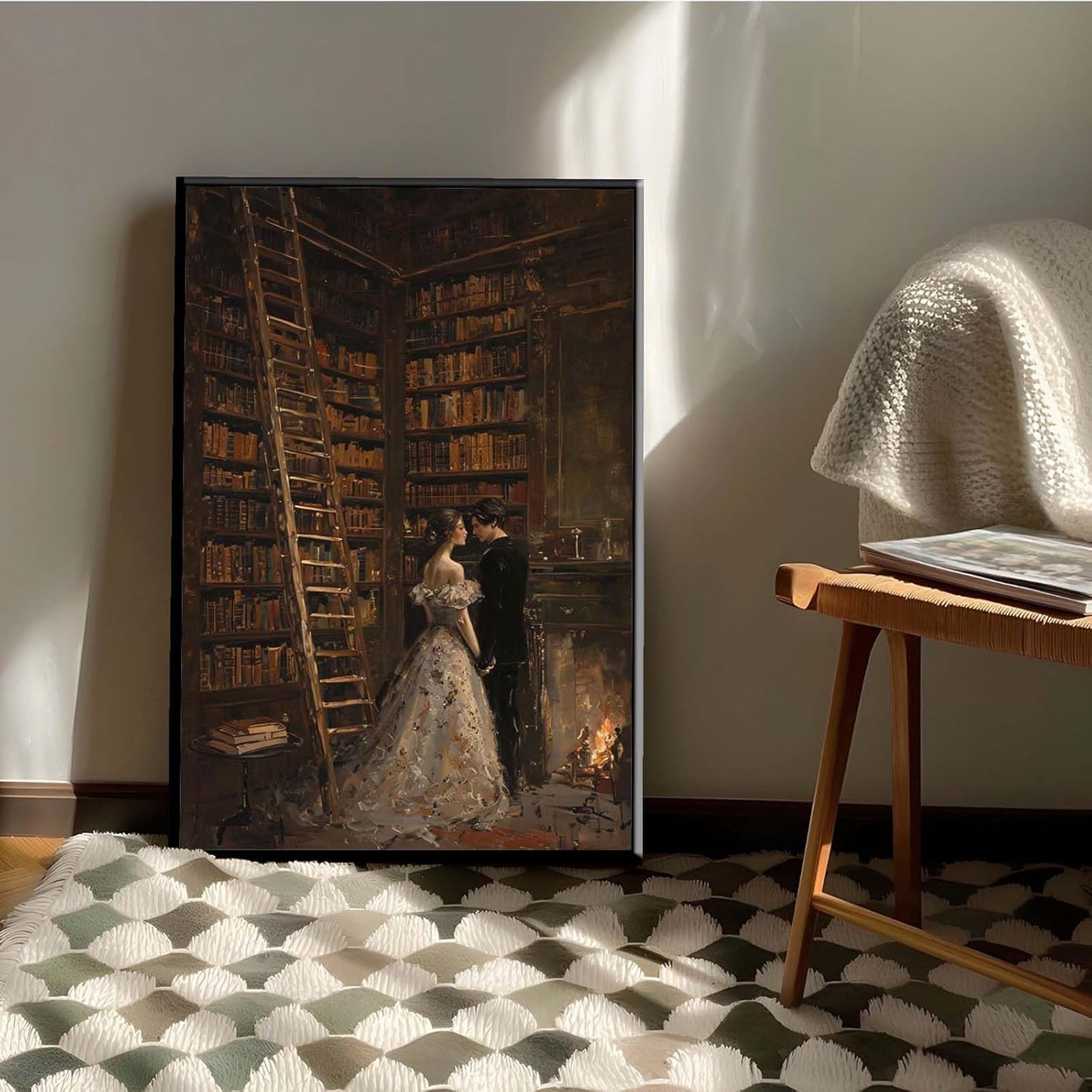 JFHCQJPK Gothic retro library scene decoration melancholy calm art college style wall aesthetic antique style home decoration suitable for bedroom living room24x36in Metal blackFramed