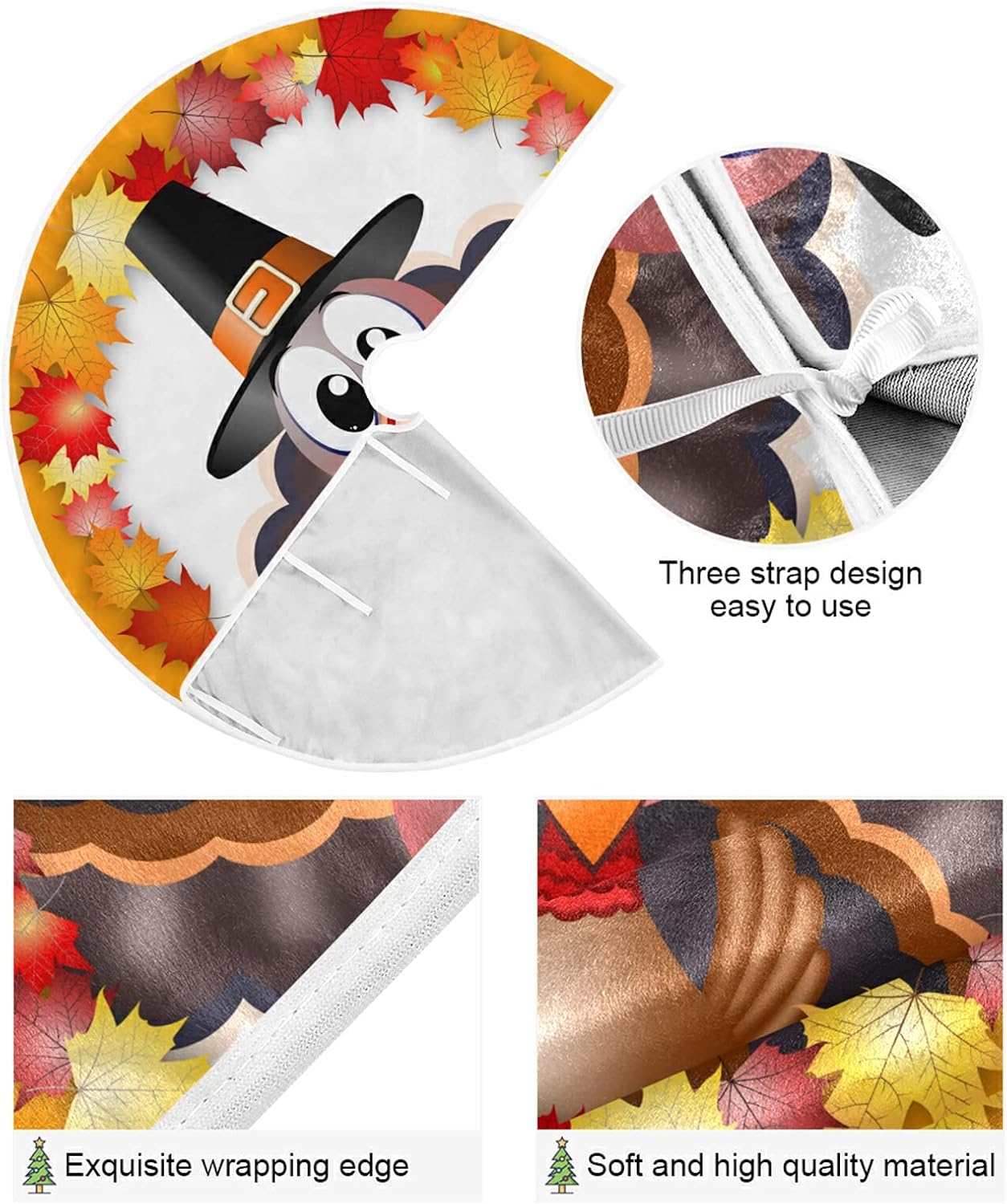 Thanksgiving Turkey Maple LeafTree Skirt, Seasonal Tree Mat Holiday Party Supplies Ornaments Indoor Outdoor Decorations for Tabletop Trees 35.4 Inches