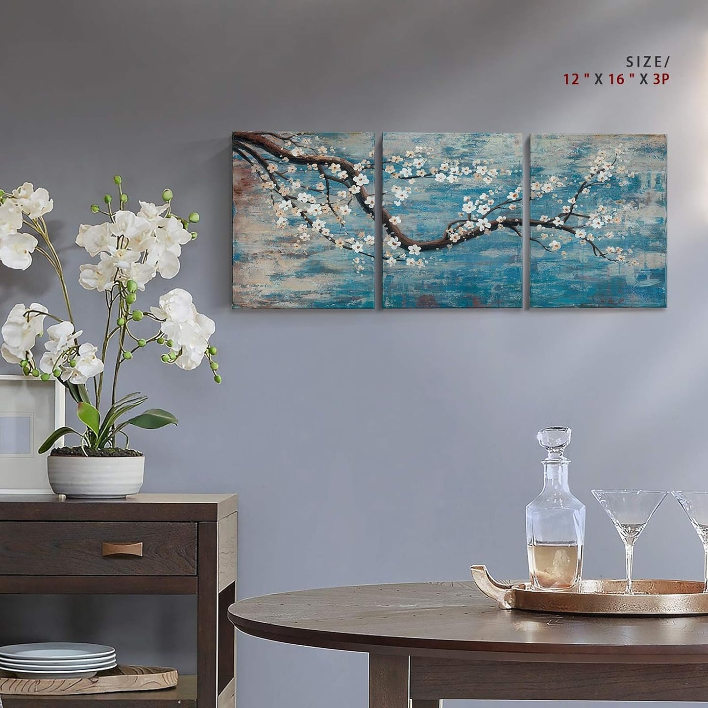 3 Piece Wall Art Hand-Painted Framed Flower Oil Painting On Canvas Gallery Wrapped Modern Floral Artwork for Living Room Bedroom Décor Teal Blue Lake Ready to Hang 12"x16"x3 panel