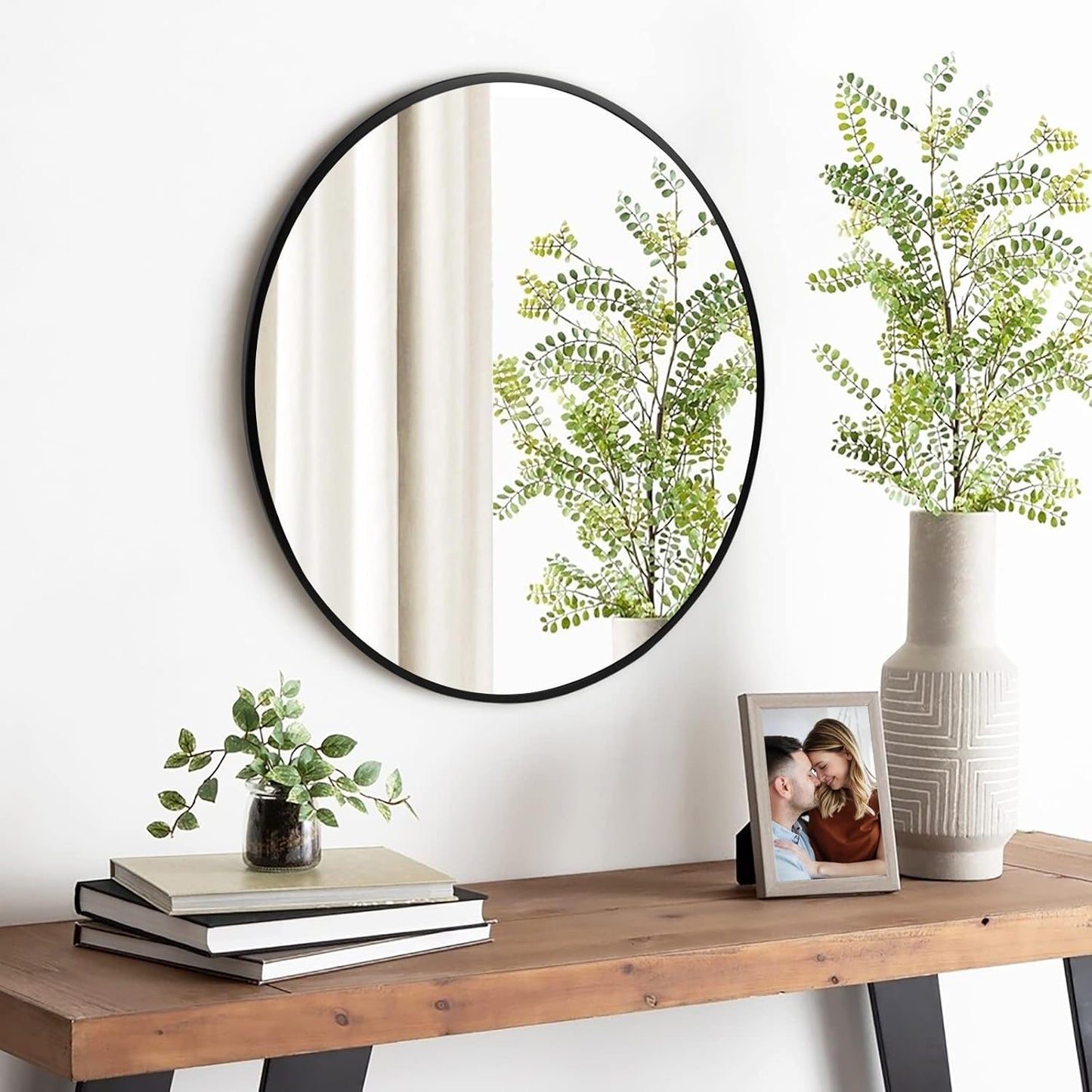 Fabuday Black Round Mirror for Wall 26 inch - Circle Mirror for Bathroom, Entryway, Living Room, Hallway, Vanity Decor, Big Matte Metal Frame Mirror