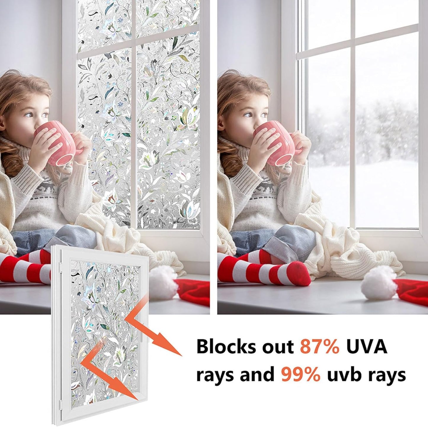 Kromapolis Window Film Privacy Frosted, Stained Glass Decorative Film, Non-Adhesive, No-Glue (35.4 x 314.9 inch)
