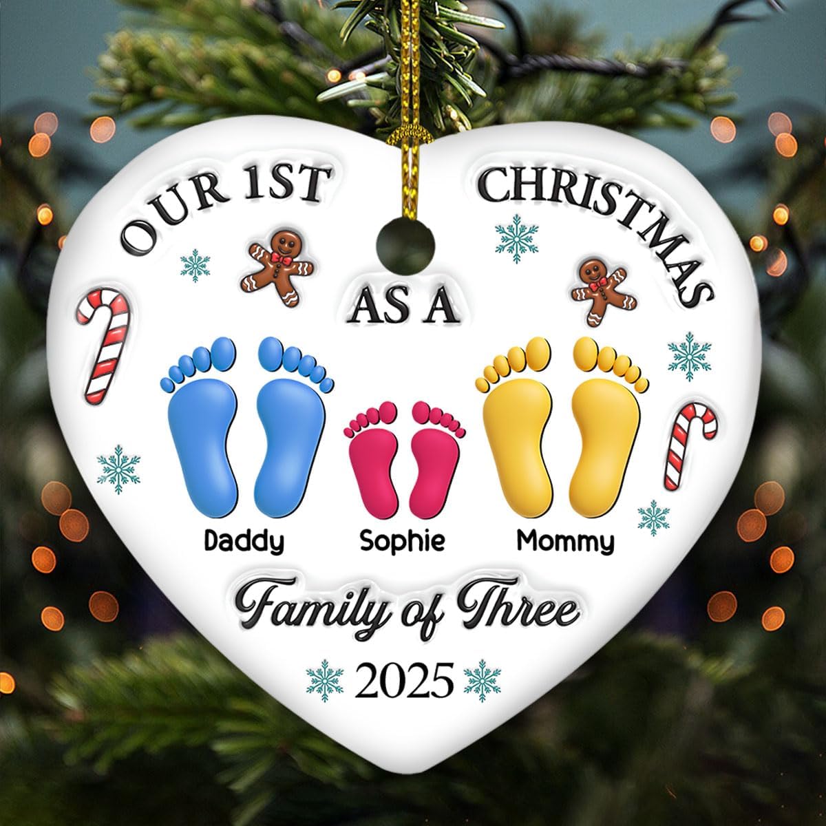 Our First Christmas Personalized 3D Heart Ceramic Ornament – Ideal Gift for Newlywed Couples, Custom Keepsake for Christmas