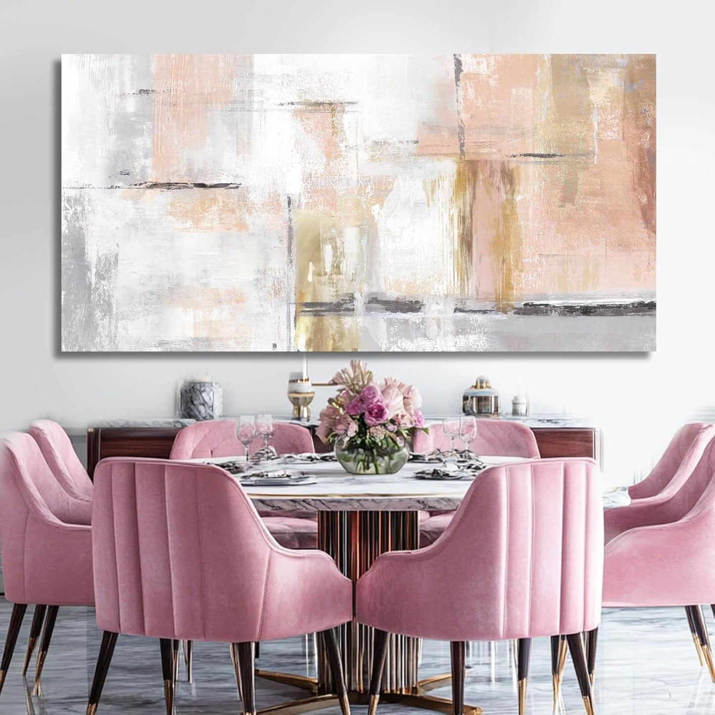 SOUGUAN Canvas wall Art Gold Wall Decor Bedroom Pink Pictures Wall Decoration Artwork Abstract Wall Art large Modern Painting Pictures for Living Room Home Kitchen Office (30x60, Pink)