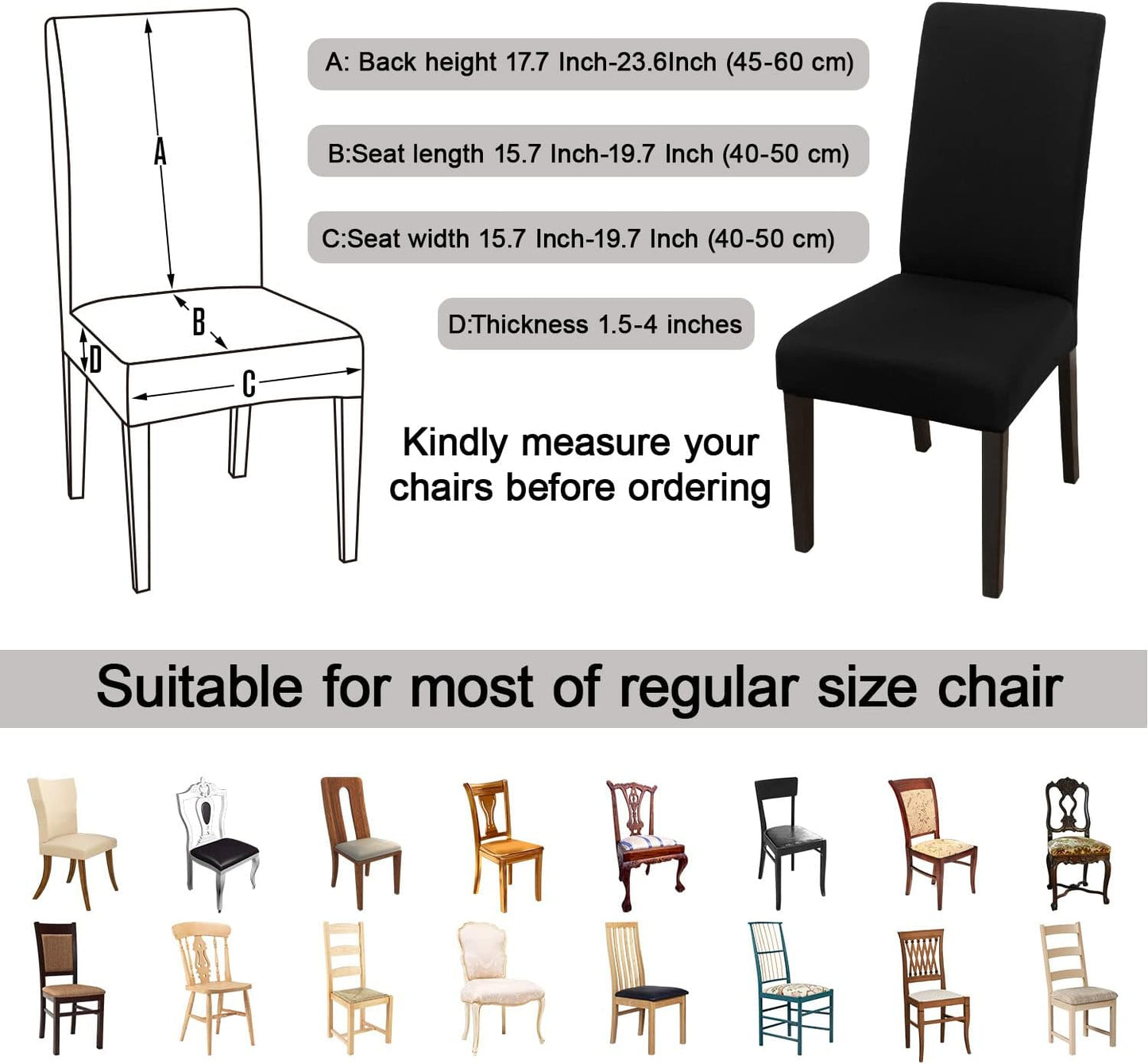 JQinHome Dining Chair Covers Dining Room Chair Slipcovers, High Stretch Removable Washable Parsons Chair Slipcover for Home Party Hotel Wedding Ceremony (Black)