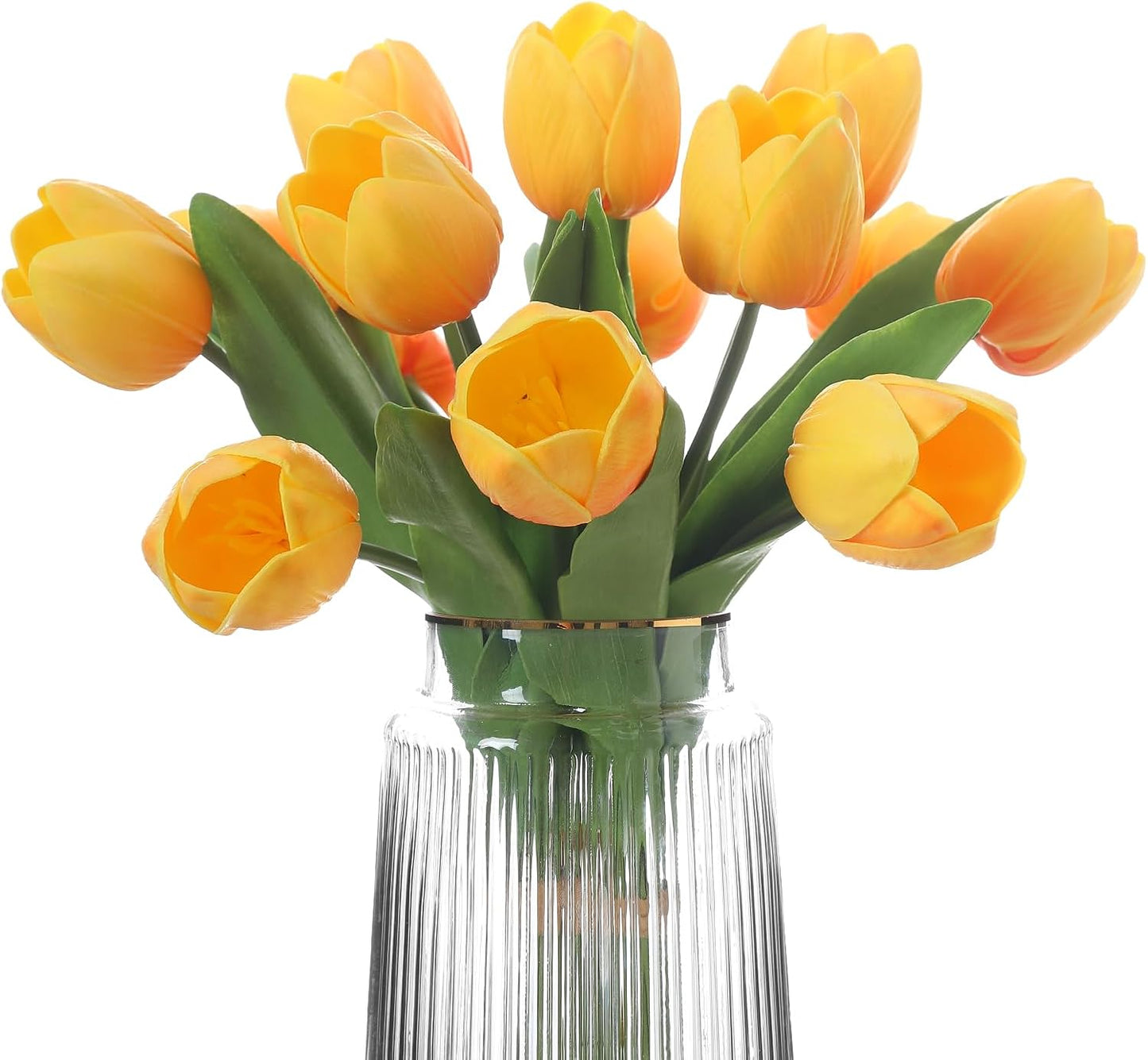 Orange Artificial Tulips, 2 Bundles 14Pcs, Fake Tulips Artificial Flowers, 2 x 2.4 Inch Large Flower Head Big Tulip, Easter Valentine's Day Mother's Day Home Decoration Flowers