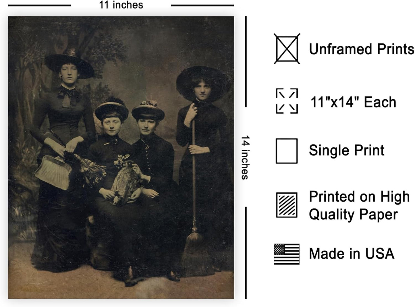 Poster Master Vintage Four Witches Coven Poster - Retro Witches Print - Witchcraft Art - Halloween Art - Gift for Men & Women - Gothic Decor for Living Room, Bedroom or Dorm - 11x14 UNFRAMED Wall Art