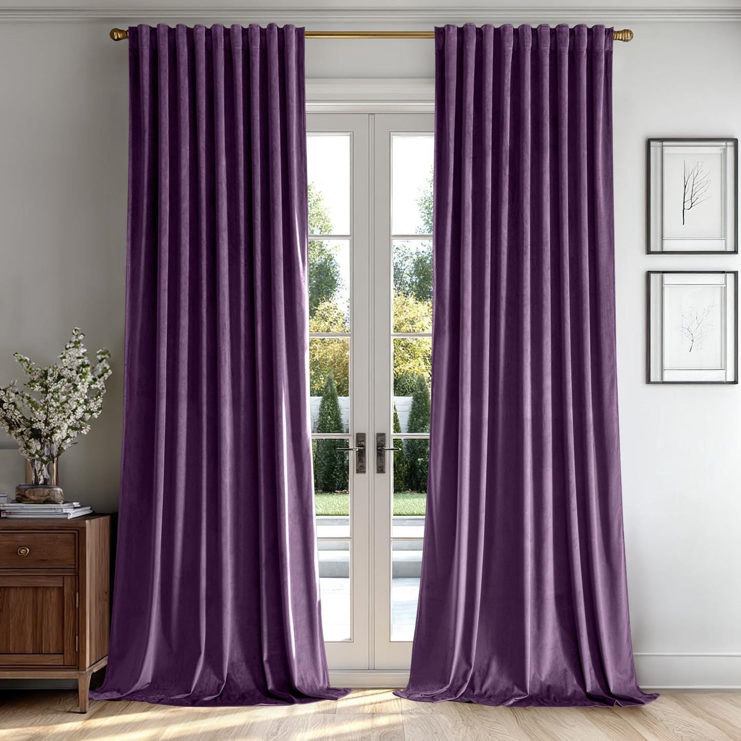 MIULEE Purple Velvet Curtains 96 inches 2 Panels - Luxury Room Darkening Window Drapes for Bedroom Living Room Thermal Insulated Super Soft Blackout, Back Tab Rod Pocket Pinch Pleated, W52 x L96