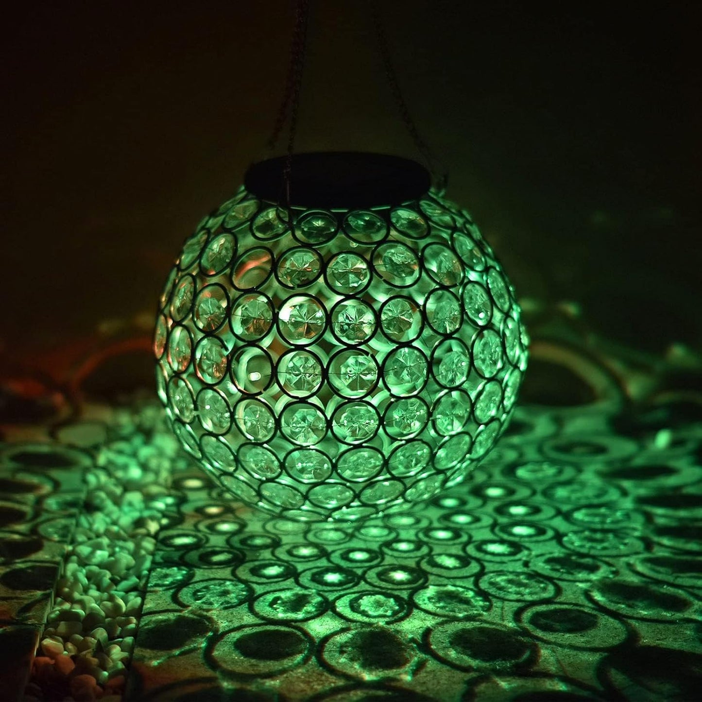 Solar Lantern Hanging Outdoor Christmas Decorative, Dual LEDs Dia 7.5‘’ Color Changing and Cool White Crystal Globe Hanging Lights Waterproof with S Hooks Decor in Garden, Pathway, Front Door-Clear