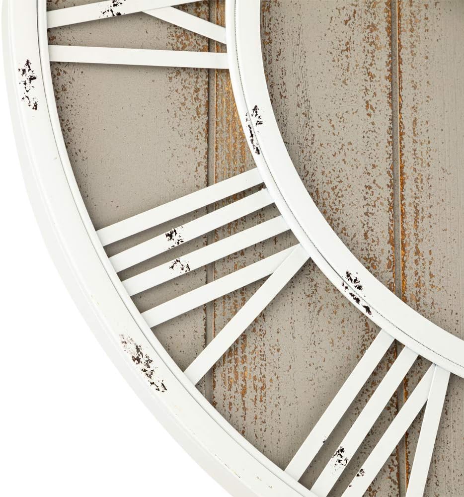 Oldtown Farmhouse Metal & Solid Wood Noiseless Wall Clock (Coastal Grey, 18-inch)