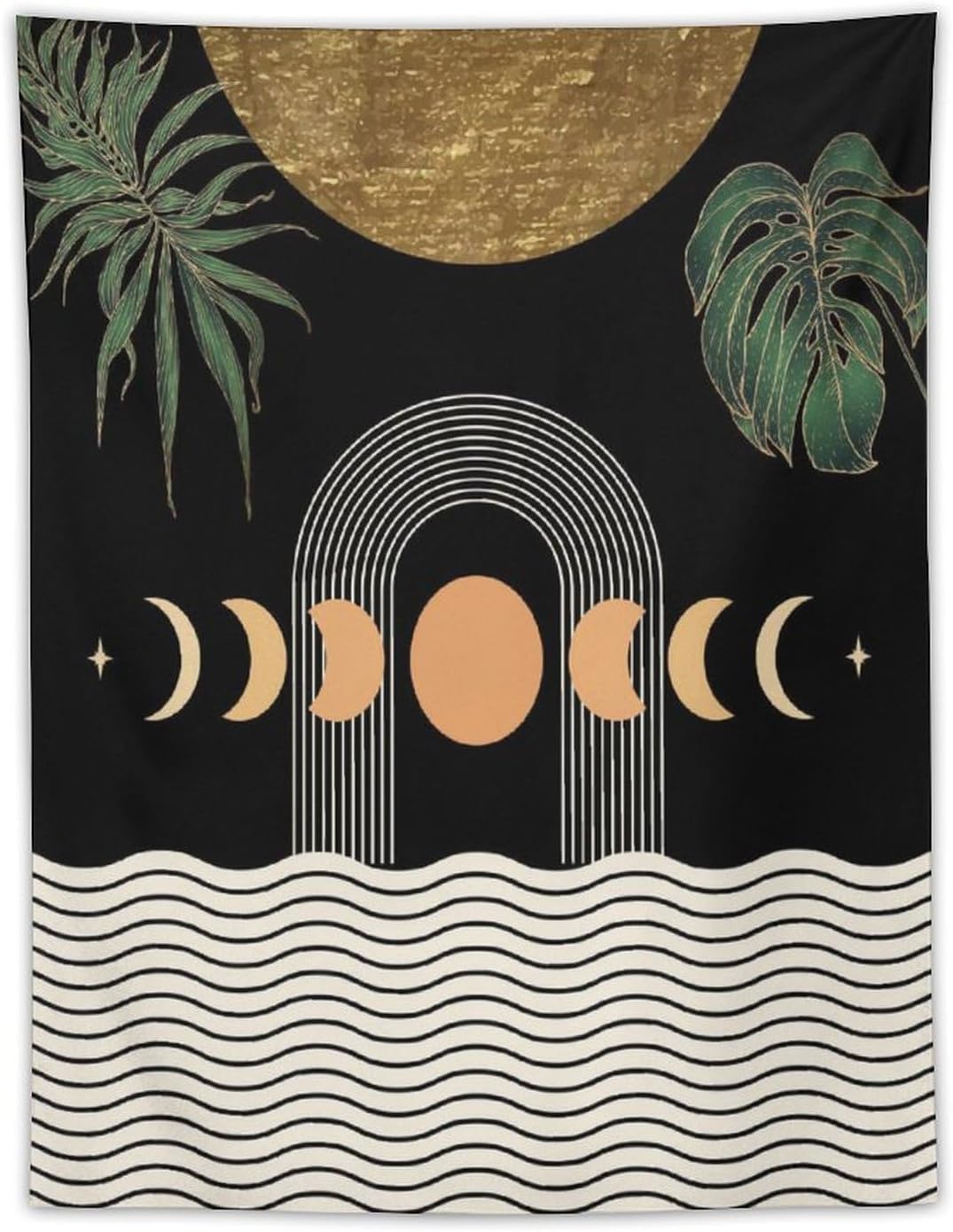 Abstract Boho Tapestry, Mid Century Tropical Tree Leaves Modern Geometric Arch Bohemian Botanical Tapestry, Home Aesthetic Wall Hanging Art Decor for Living Room Bedroom Dormitory 40x60 Inch