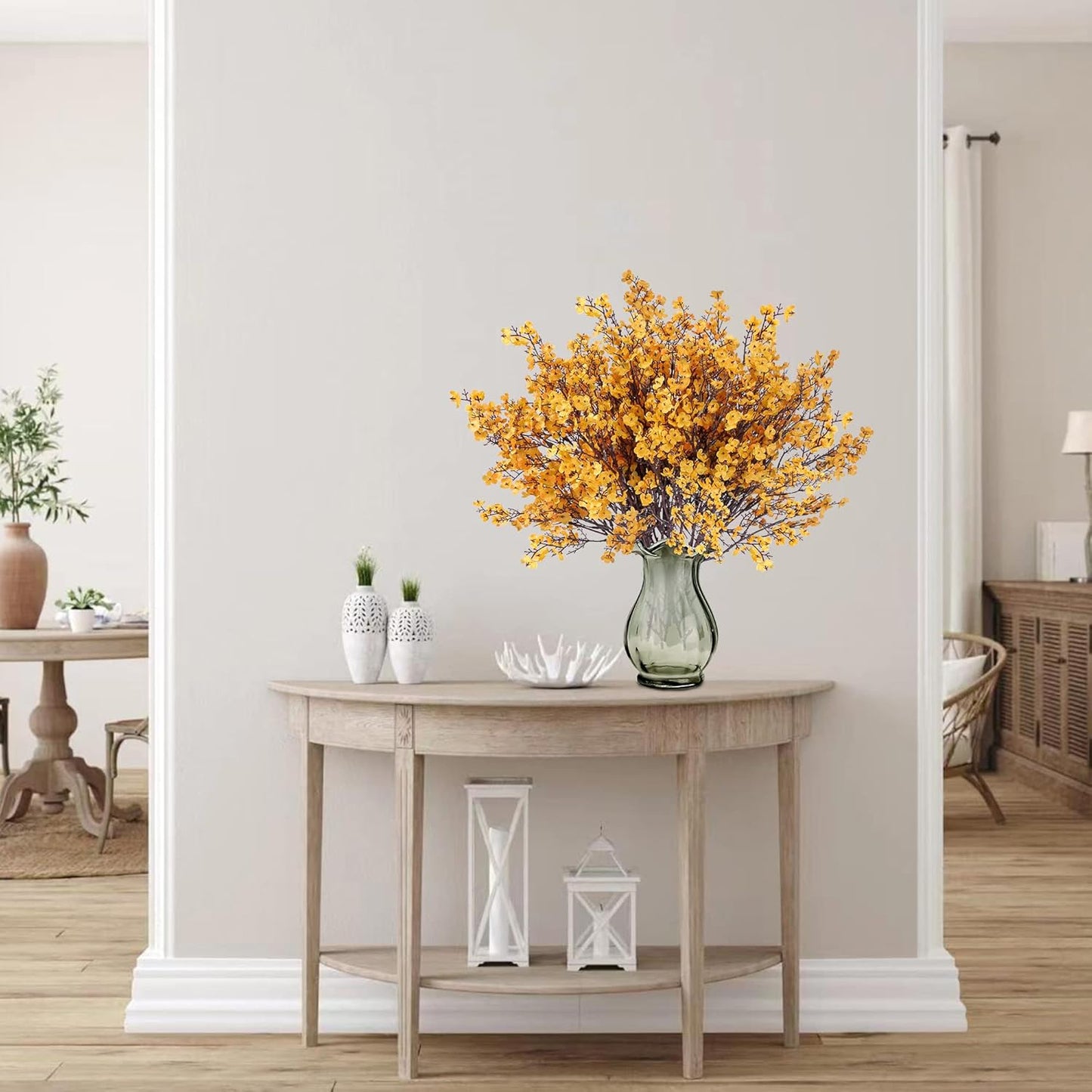 Sggvecsy 15 Pcs Babys Breath Artificial Flowers Gypsophila Bouquets Real Touch Fake Silk Flowers for Home Wedding DIY Floral Arrangement Table Centerpiece Thanksgiving Autumn Decoration (Orange)