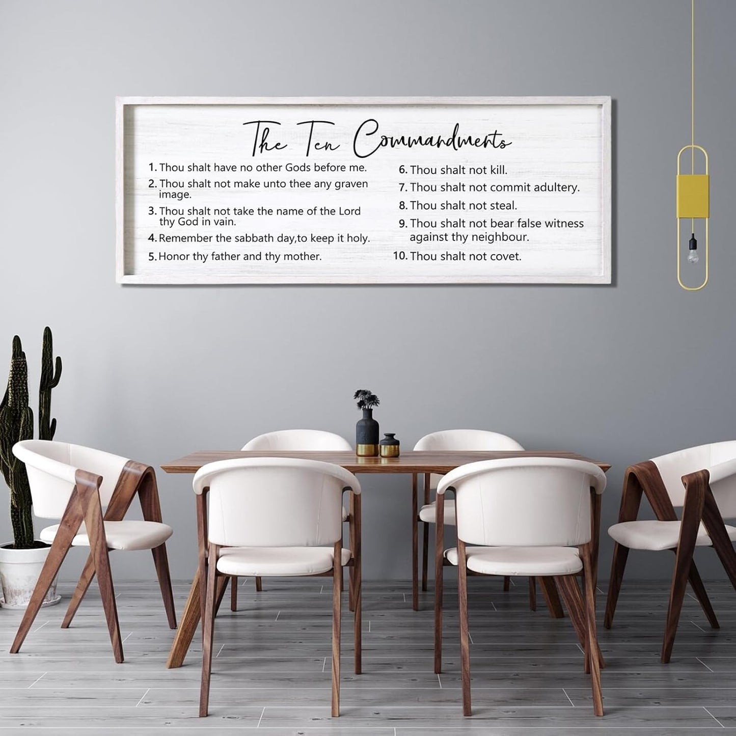 The Ten Commandments Rustic Bible Verse Framed Wall Art, 40''×15'' Positive Religious Christian Saying Sign for God Jesus Christ Prayer, Vintage Horizontal Holy Inspirational Catholic Scripture Decor