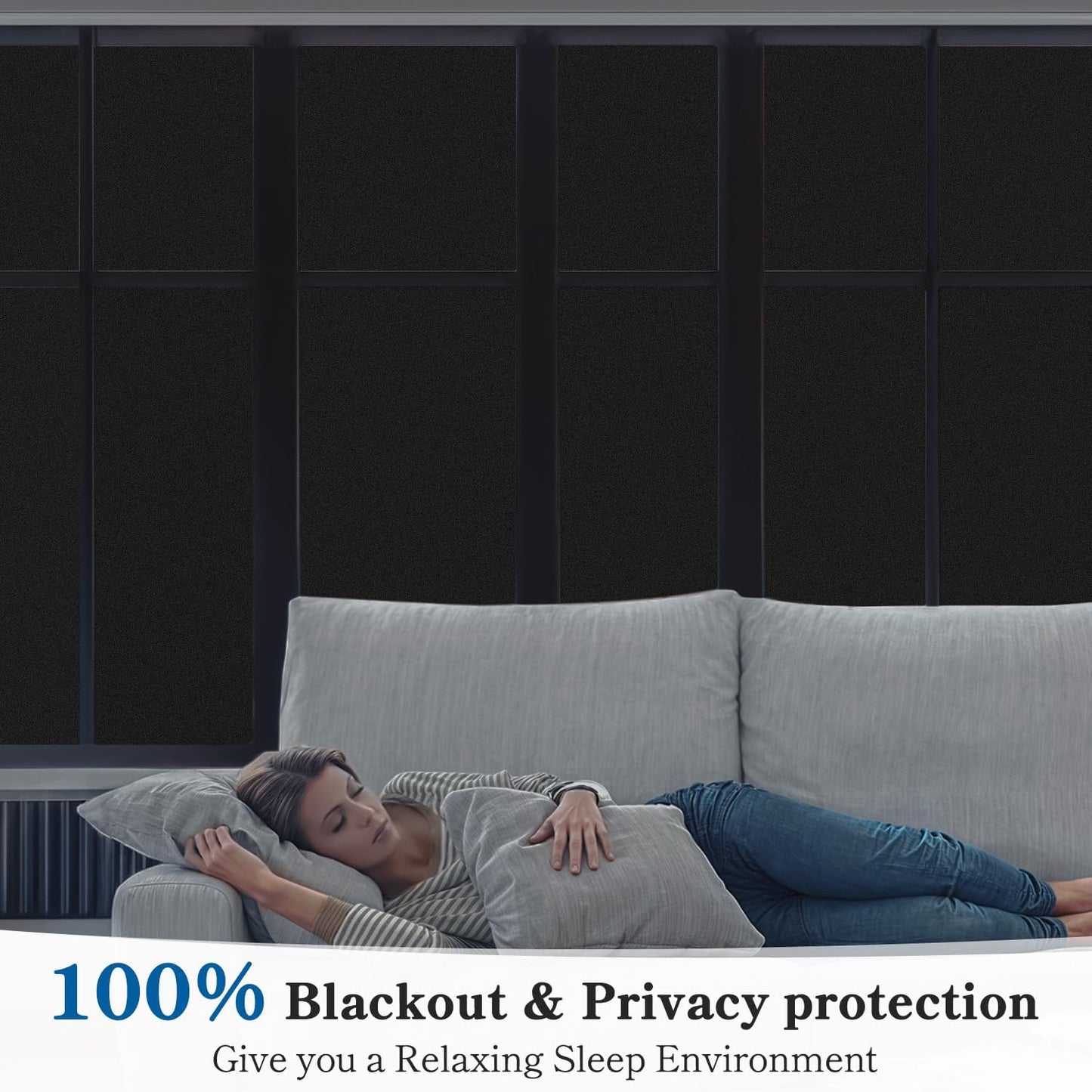DUOFIRE Blackout Window Film Completely Light Blocking Privacy Window Film Room Darkening Frosted Tint Film for Day Sleep, Non Adhesive Static Cling Window Film DT-C009 (17.4 x 78.7 Inch)