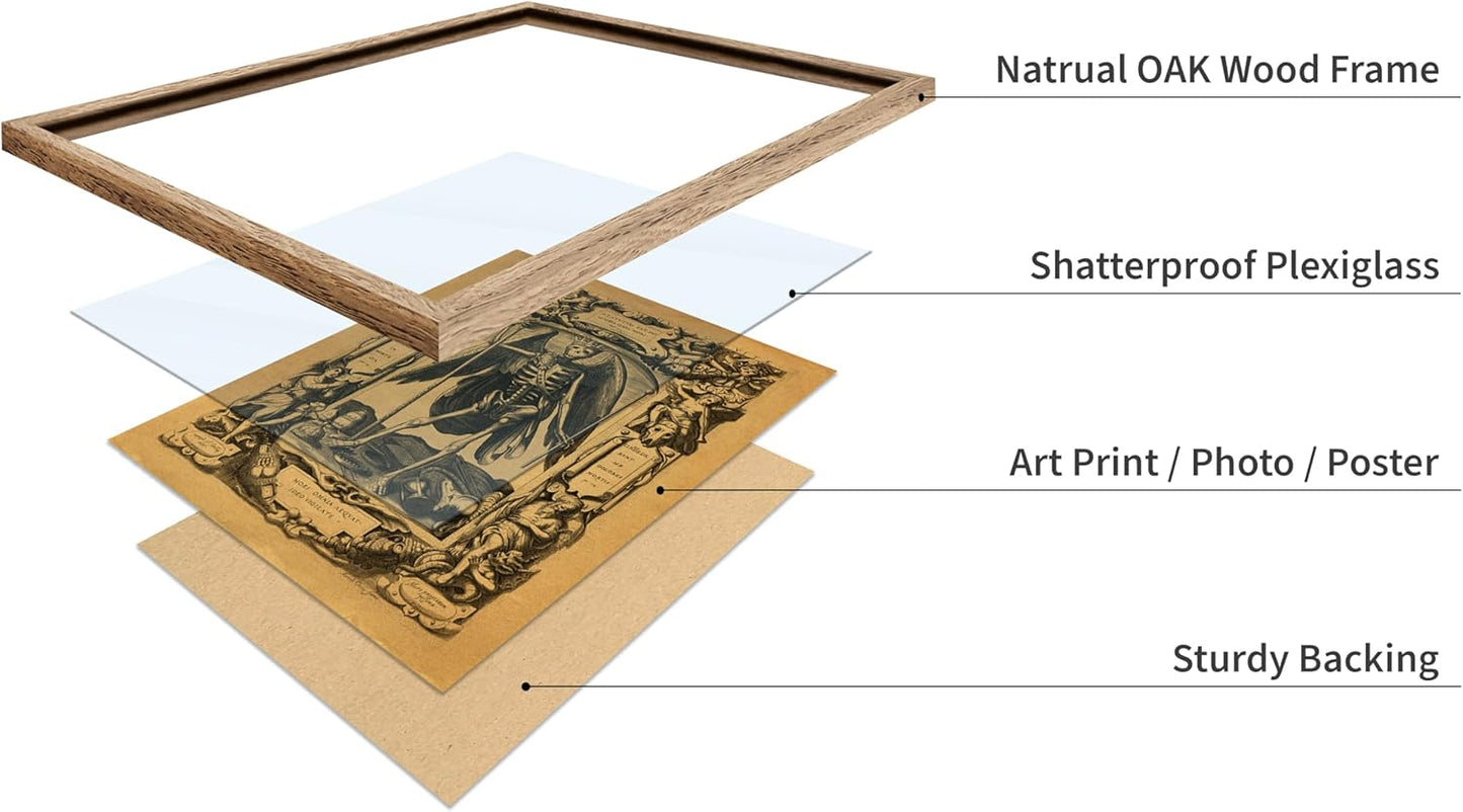 Poster Master Vintage Medieval Poster - Retro Gothic Print - Gift for Artist, Friend - Angel of Death, Memento Mori, Life, Skeleton, Dark - Wall Decor for Home, Living Room, 11x14 Beige Framed